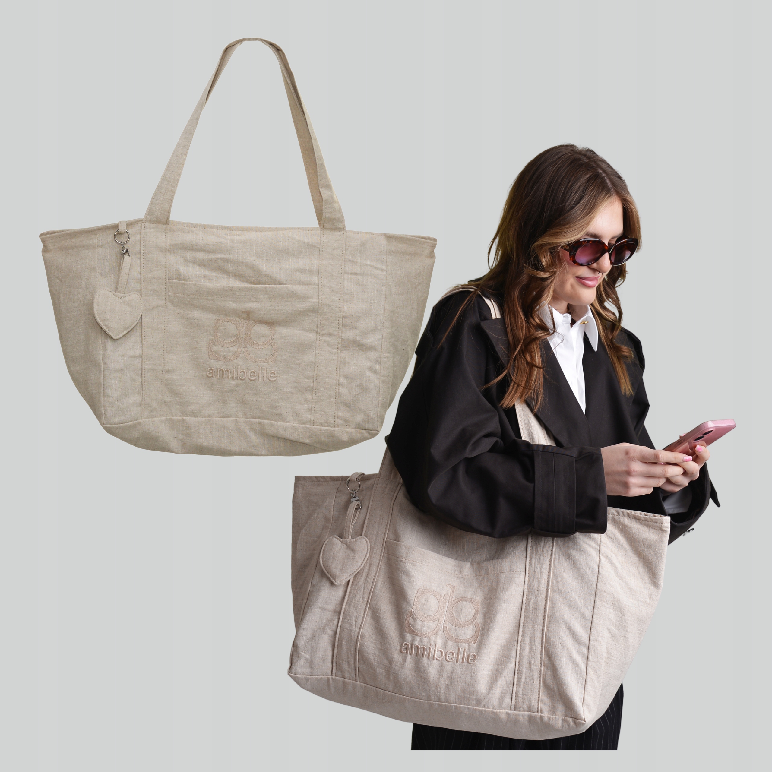 Lino Naturo by Amibelle Lněná nákupní taška Béžová, voděodolná podšívka