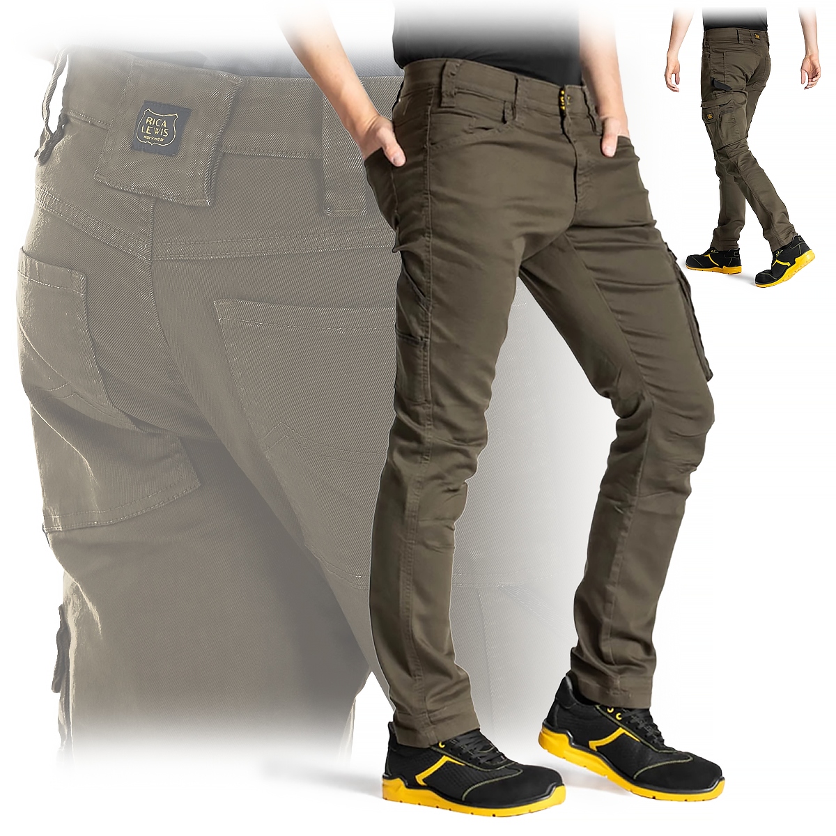 Pánské Džíny, Pracovní Bojovky, Elastické, Tmavé, Vyztužené, Džínové