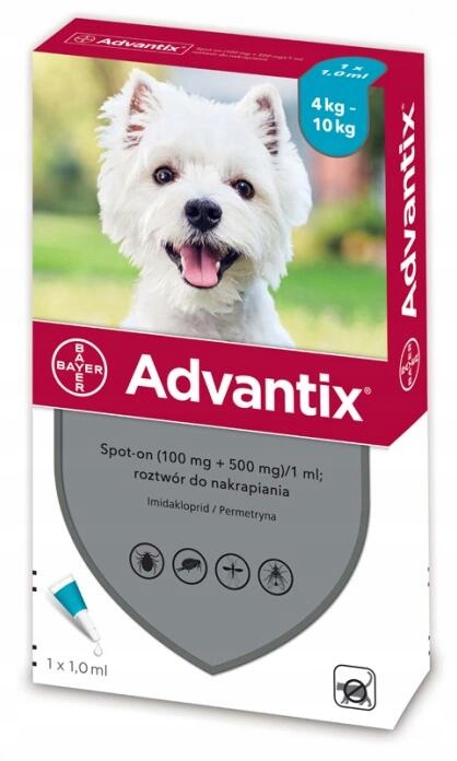 Bayer Advantix dla psów od 4 do 10kg 1,0ml x4szt