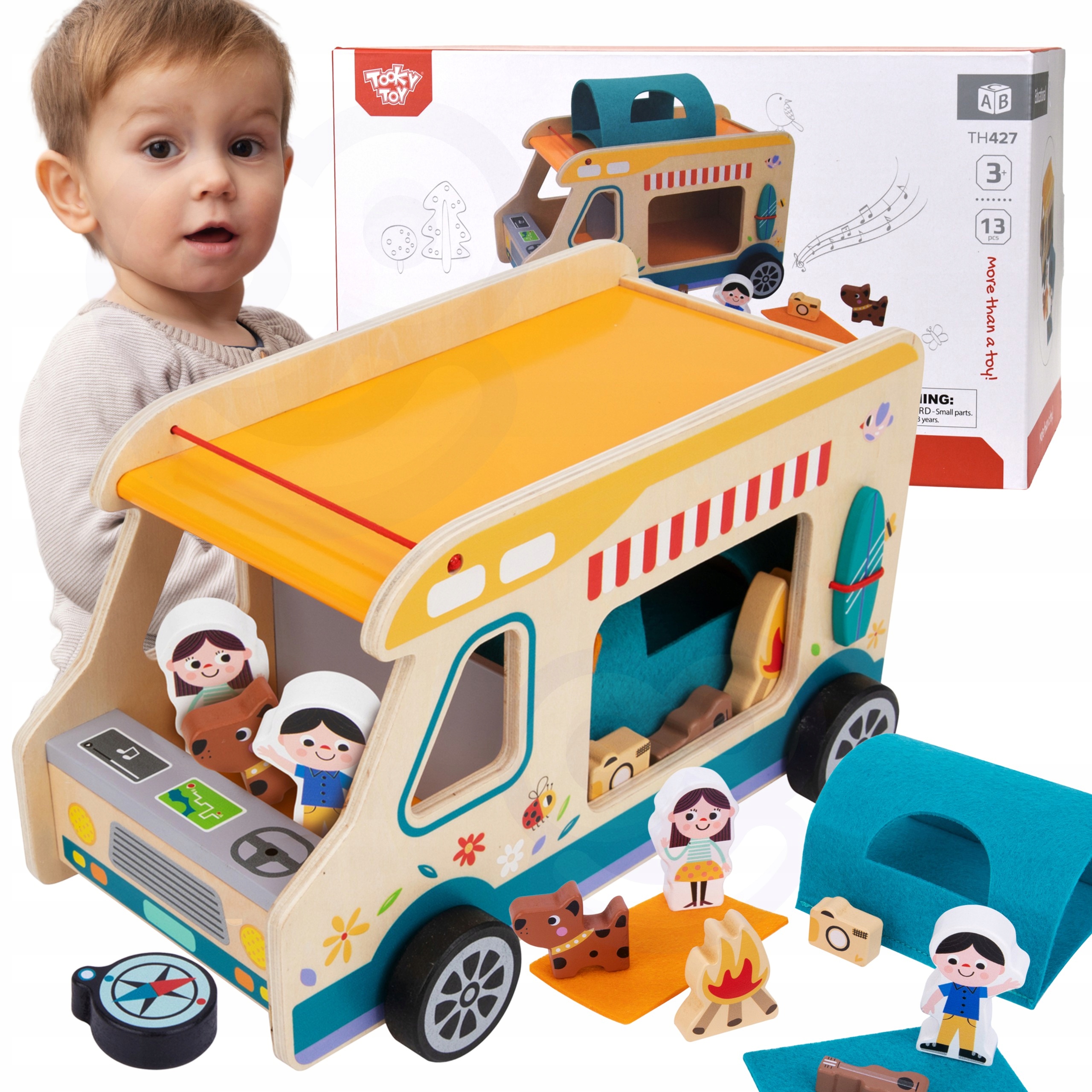 DREWNIANY KAMPER PRZYCZEPA KLOCKI POSTACIE FIGURKI TOOKY TOY