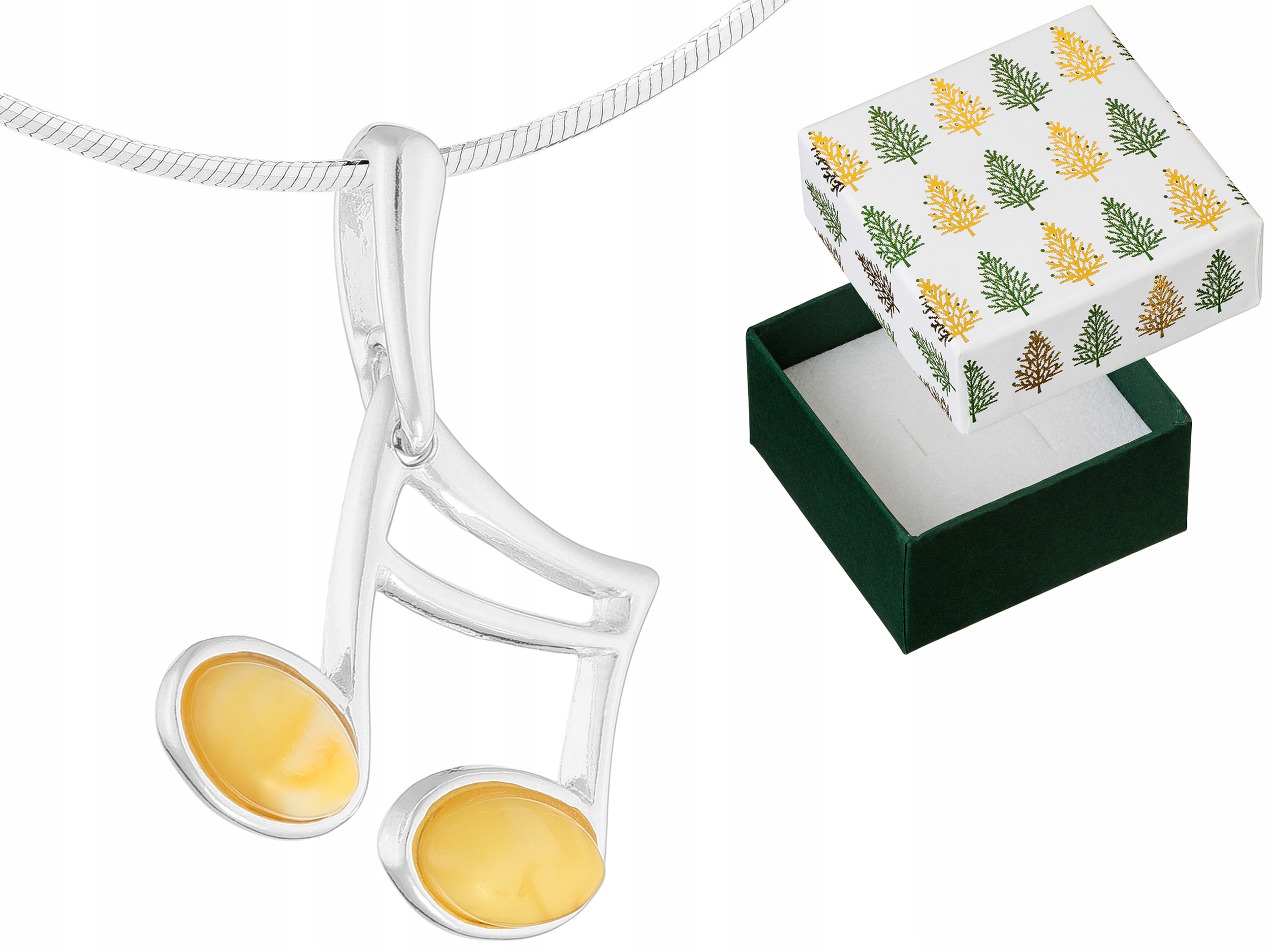 Stříbrný náhrdelník 925 Nutka Přívěsek s Mléčným jantarem Řetízek 55 cm