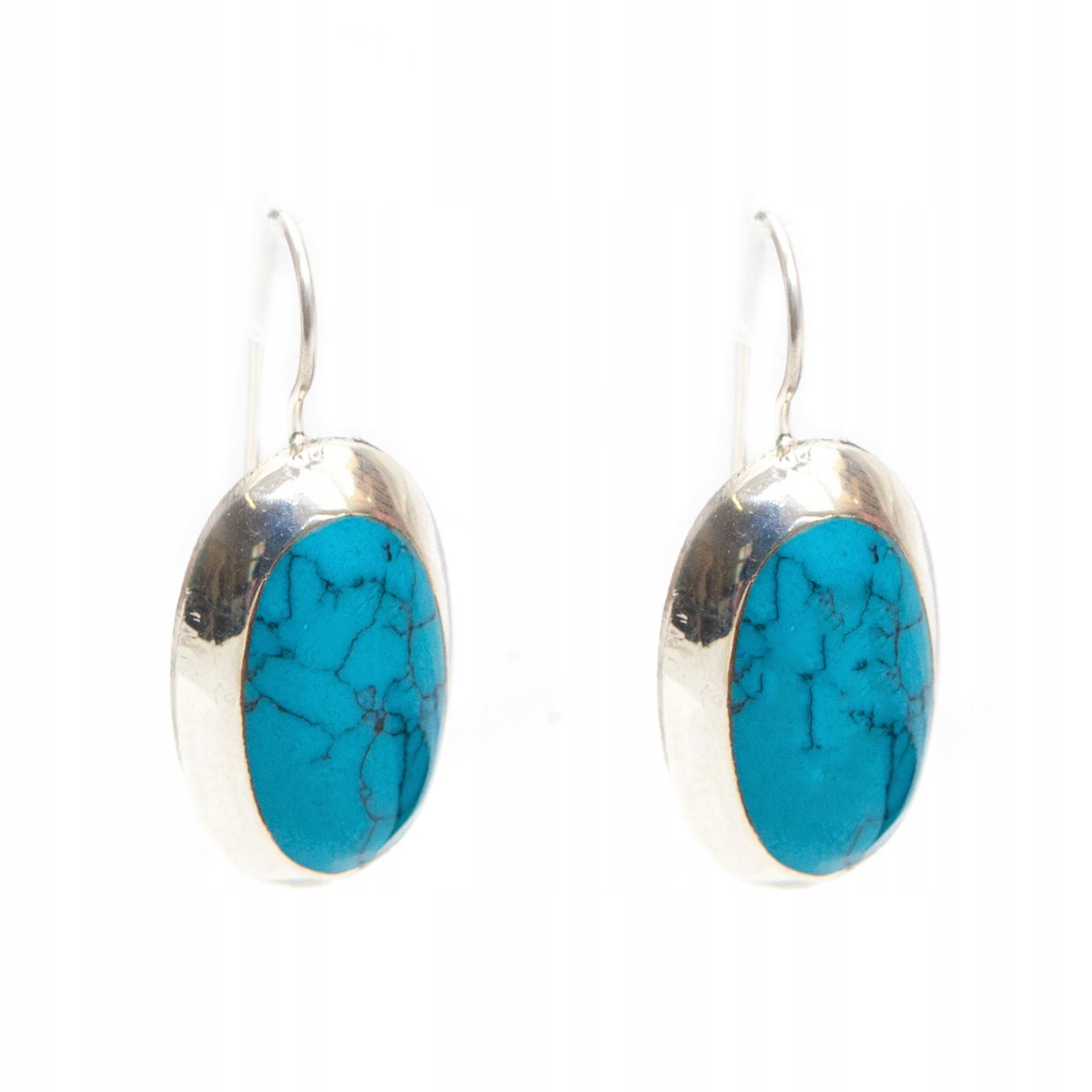 Stříbrné náušnice oválné tyrkysové 925 stříbro tradiční