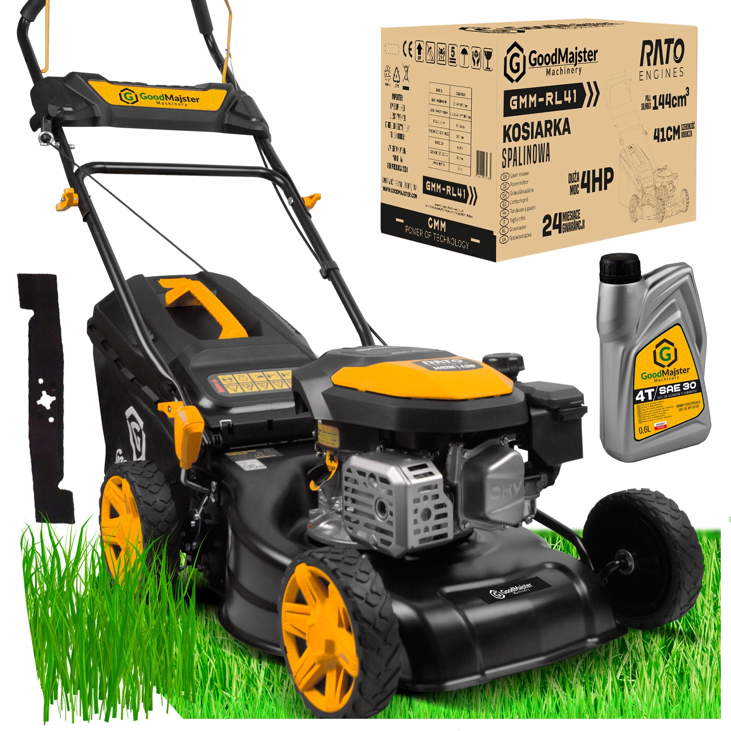 Газонокосилка GoodMajster 41CM 4HP 144CCM легкая поворотная мощная масляная