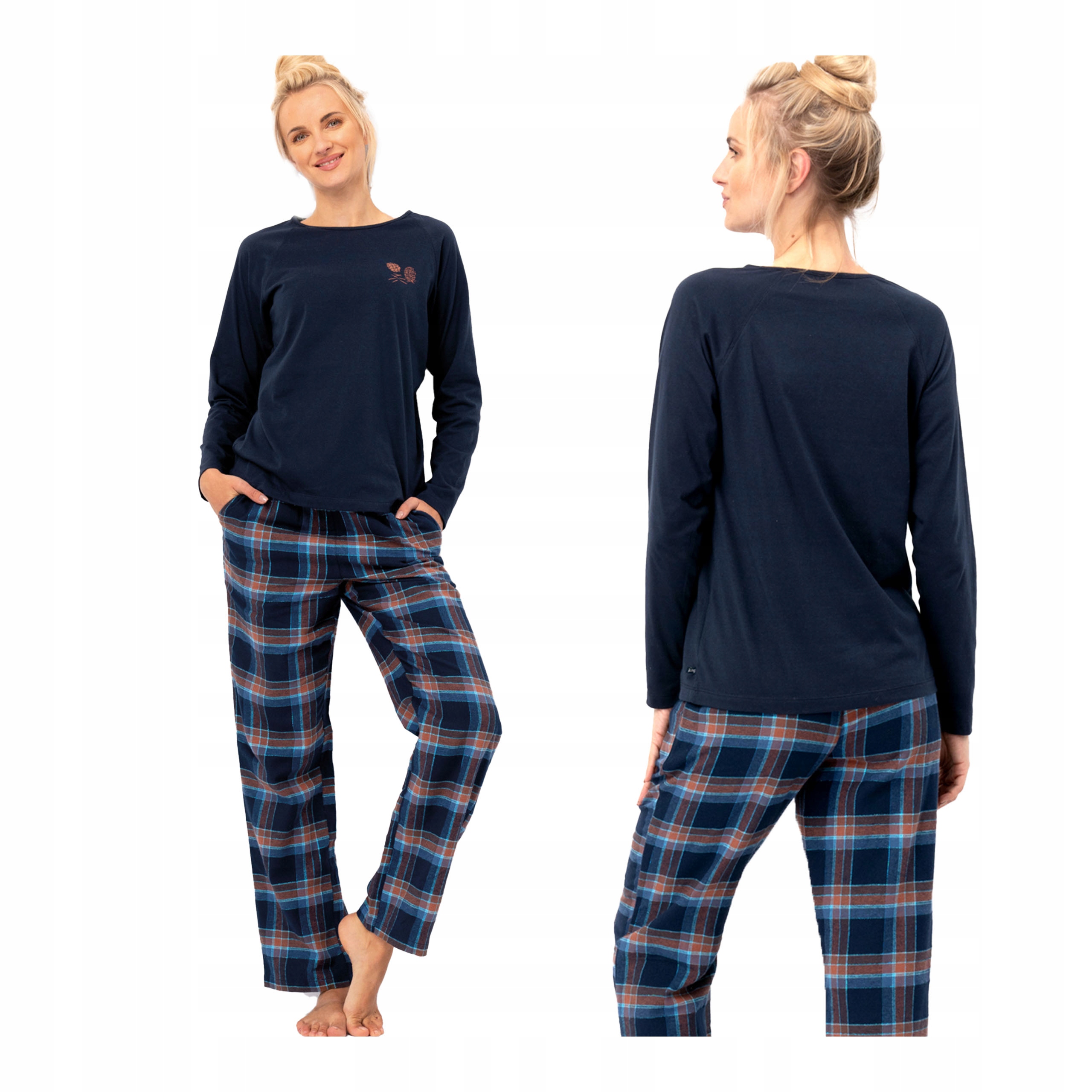 Dámské pyžamo s dlouhým rukávem a flanelovými kalhotami Lns 432 Key XL