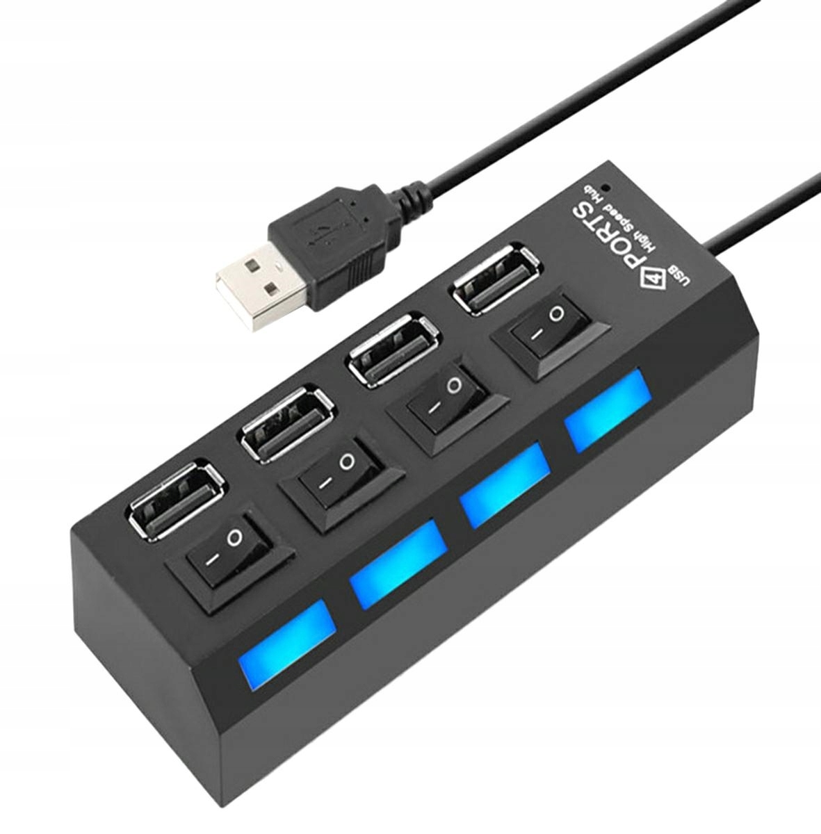 Hub Usb 2.0 4-PORTY Rozdzielacz Z Włącznikami Aktywny Czarny Wyłączniki