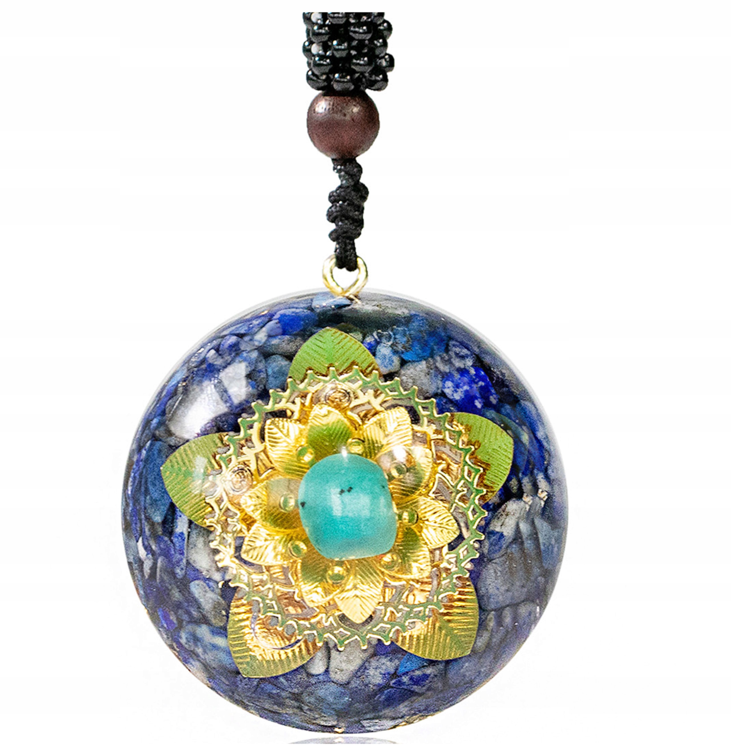 Naszyjnik Z Żywicy Orgonit Lapis Lazuli Lazuryt Kwiat Lotosu Miedź Harmonia