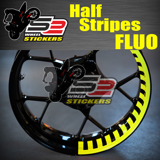 Half Stripes Fluo Samolepky pásky na kola okraje Suzuki Yamaha Kawasaki
