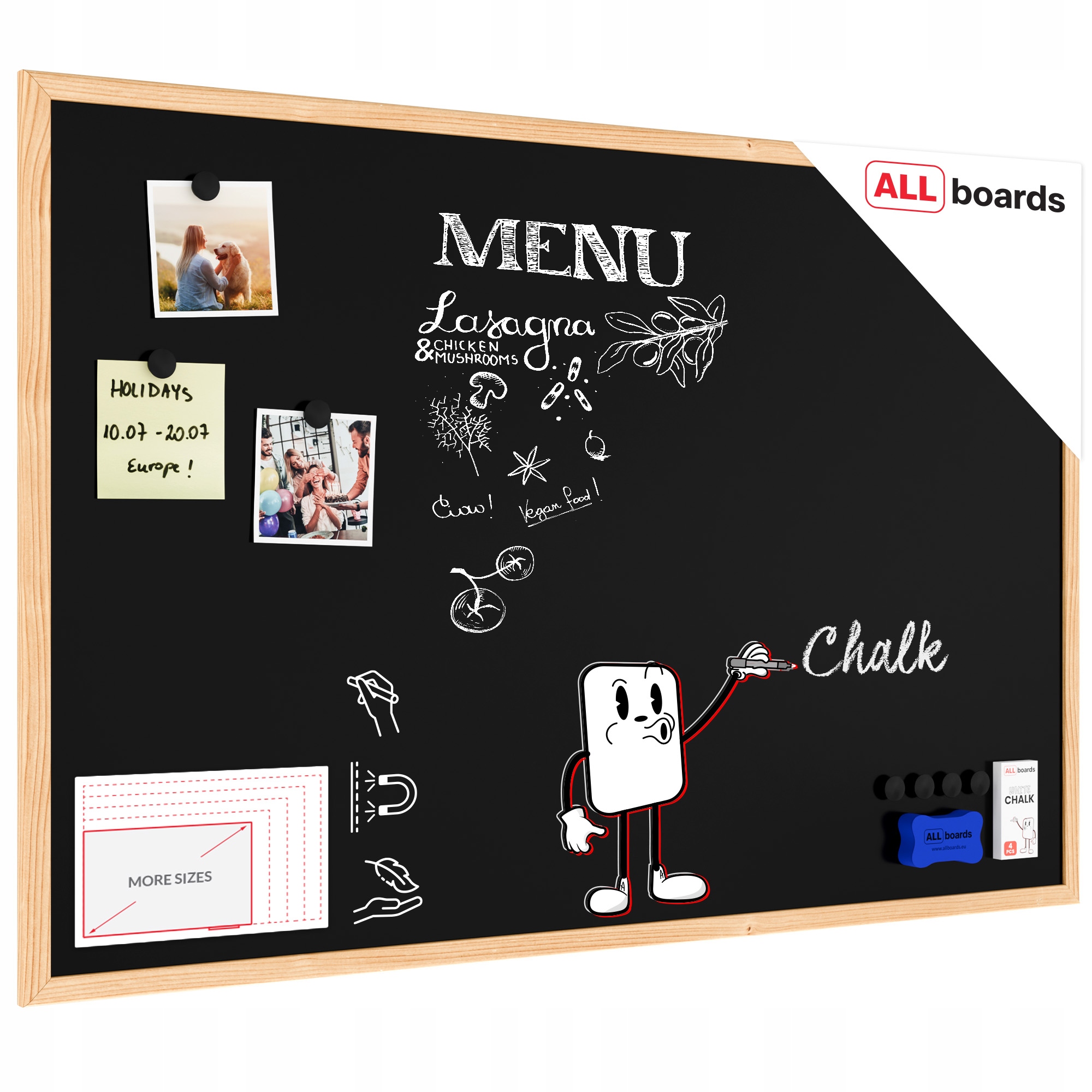 Tablica magnetyczna kredowa 90x60 rama drewniana