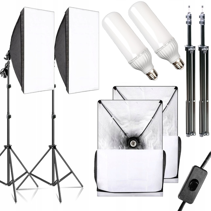 2X Sada Nepřetržitého Led Světla 300W 125W Softbox 50x70cm Stativ 215cm