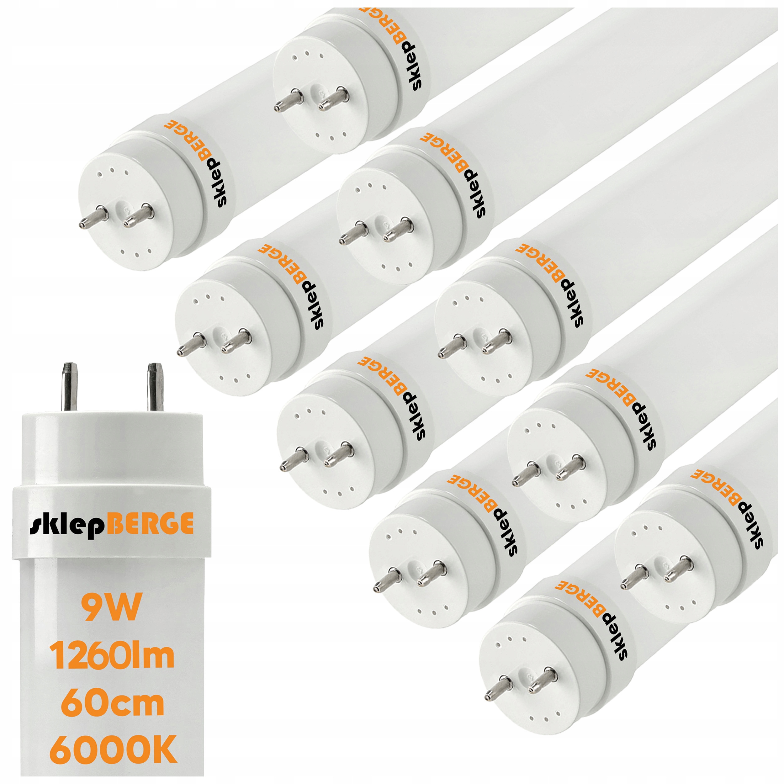 10x Led žárovky 60 cm T8 9W 1440lm 160LM/W 6500K Silné studené světlo