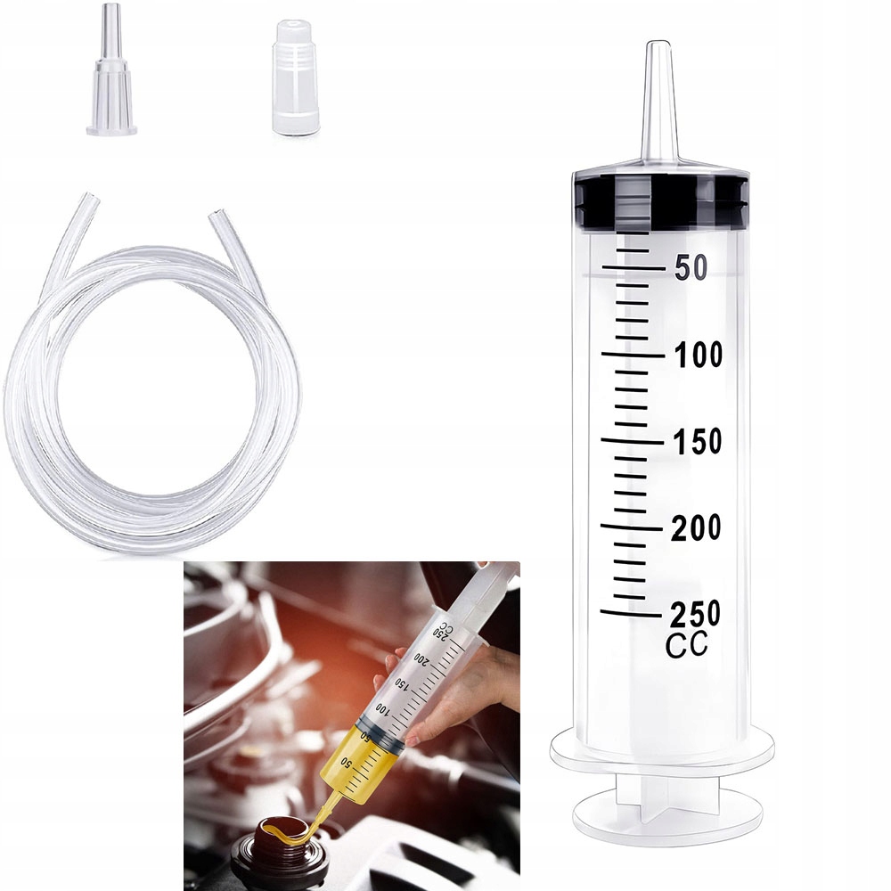250cc DUŻA STRZYKAWKA CEWNIKOWA + WĄŻ 1M + ADAPTER