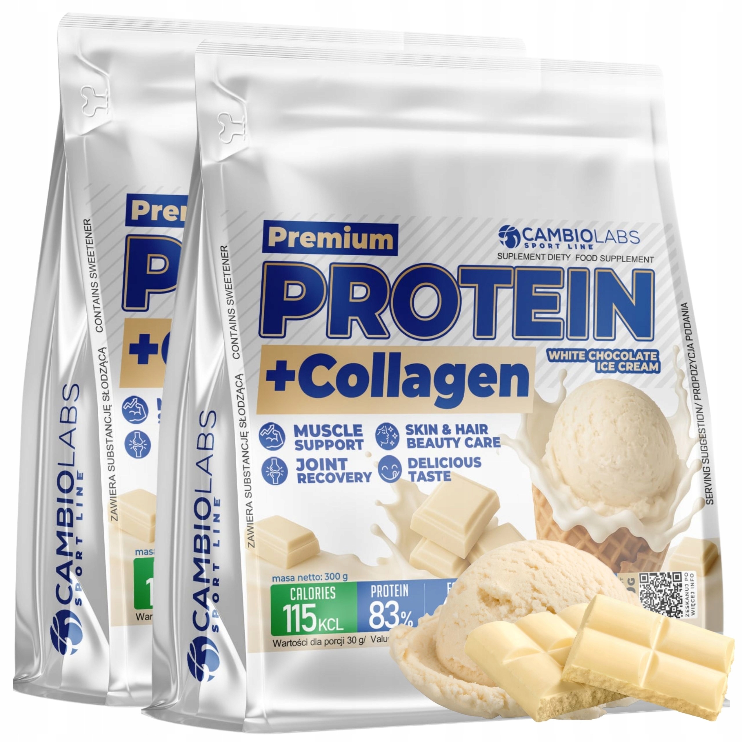 Protein s kolagenem Kolagen v prášku Whey Protein Bílá Čokoláda 2 x 300 g