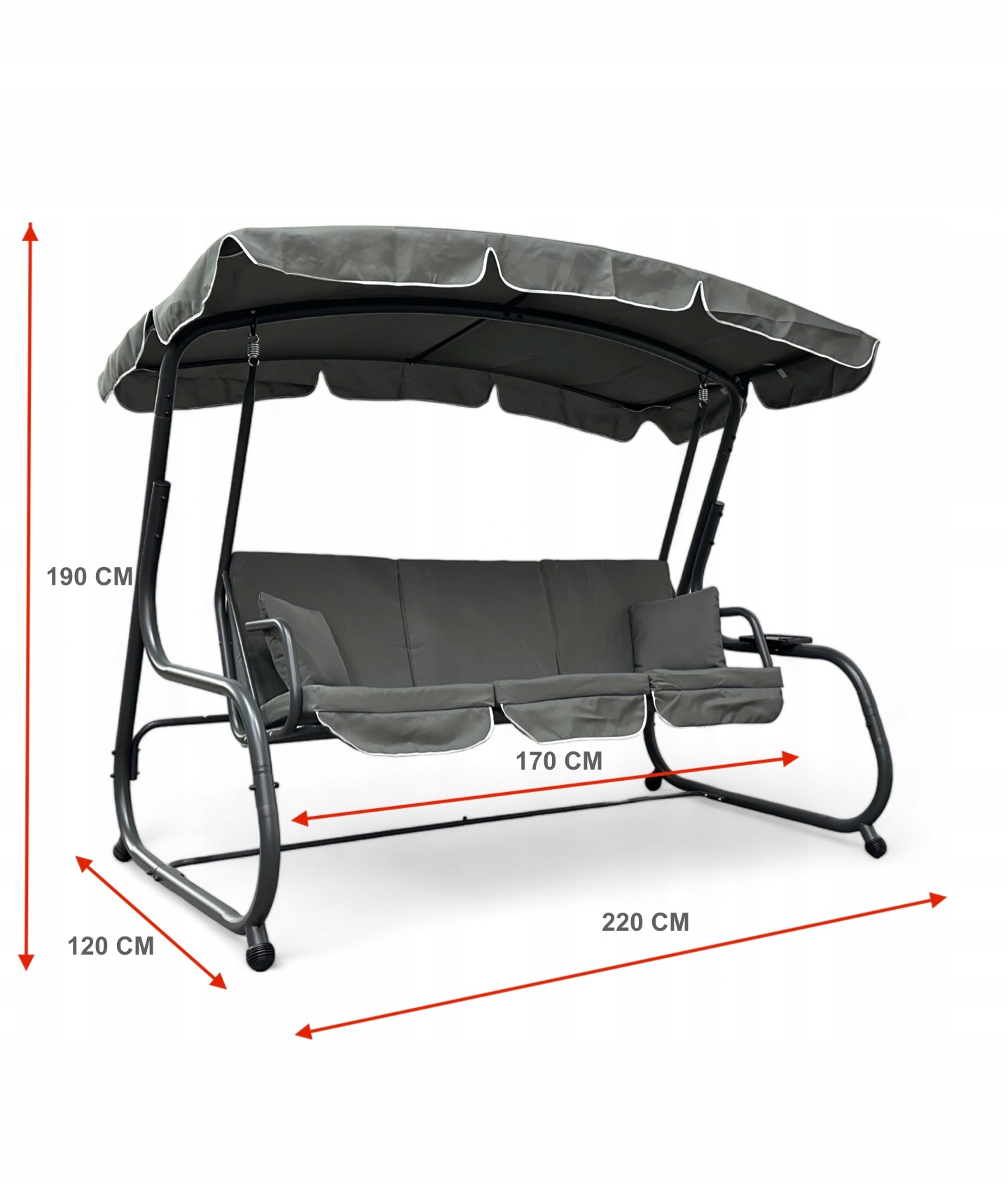 HUŚTAWKA OGRODOWA 4026 XXL DUŻA 230x120x190cm 3 KOLORY ŁAWKA DASZEK BUJANA Materiał wykonania metal tkanina