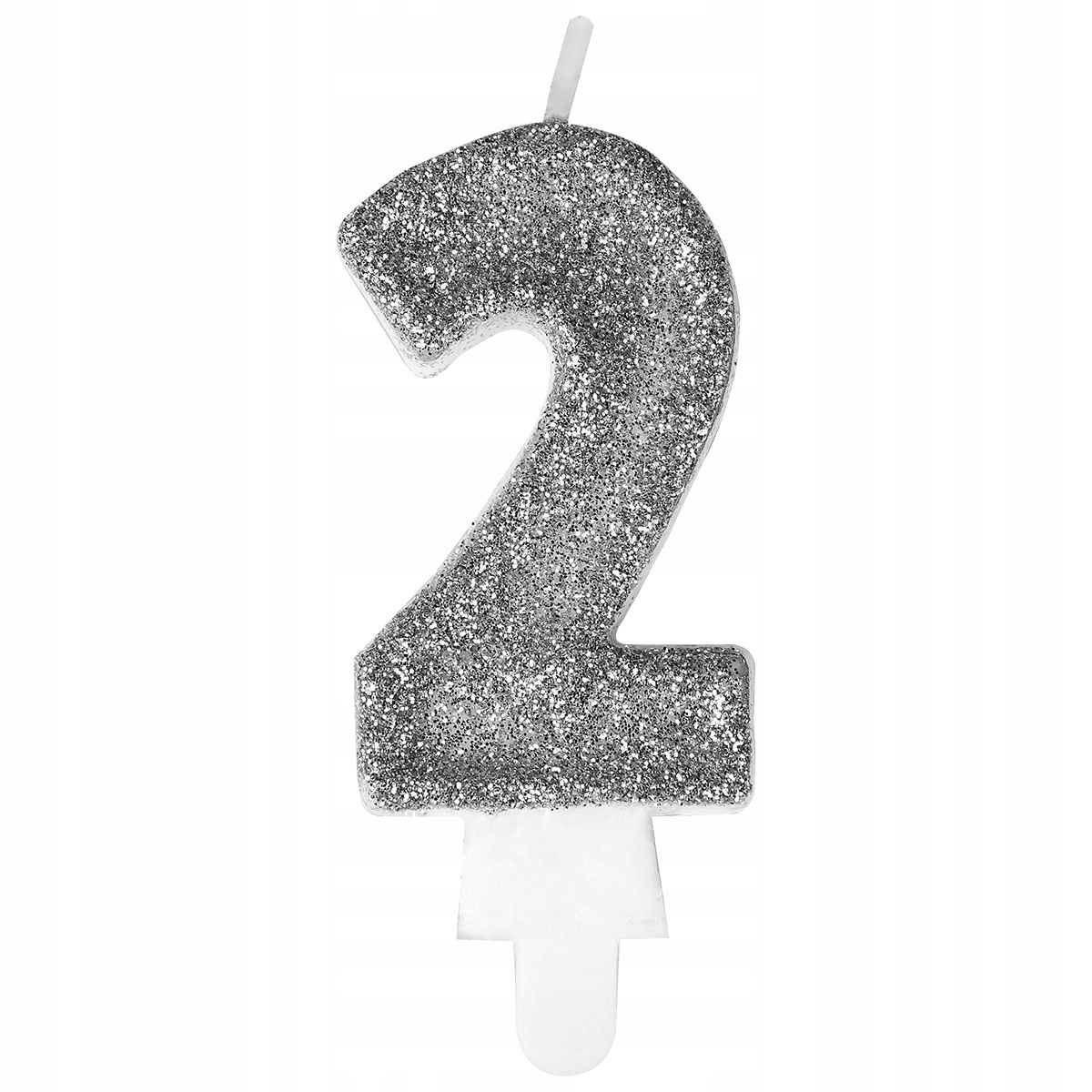 ŚWIECZKA URODZINOWA SREBRNA NA TORT CYFRA 2