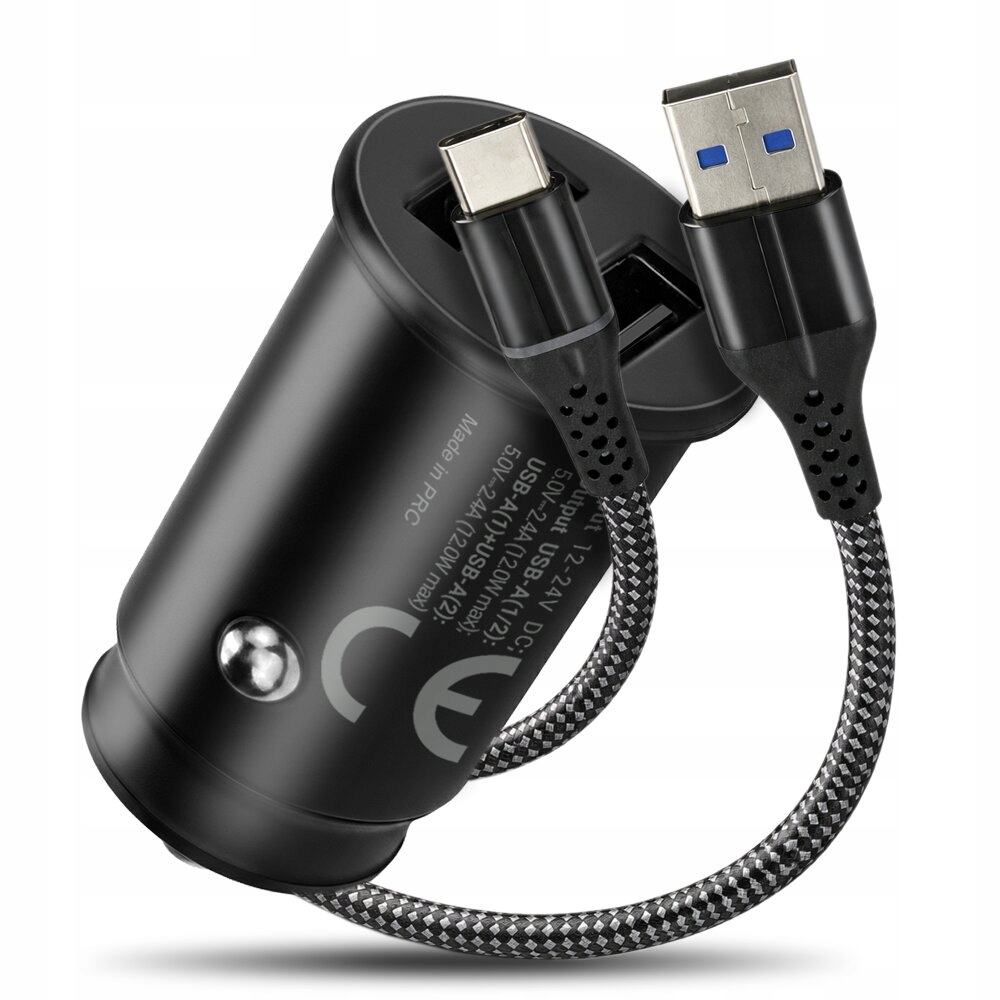 Ładowarka samochodowa everActive CC-25C 2xUSB 12W kabel Usb-c 1m