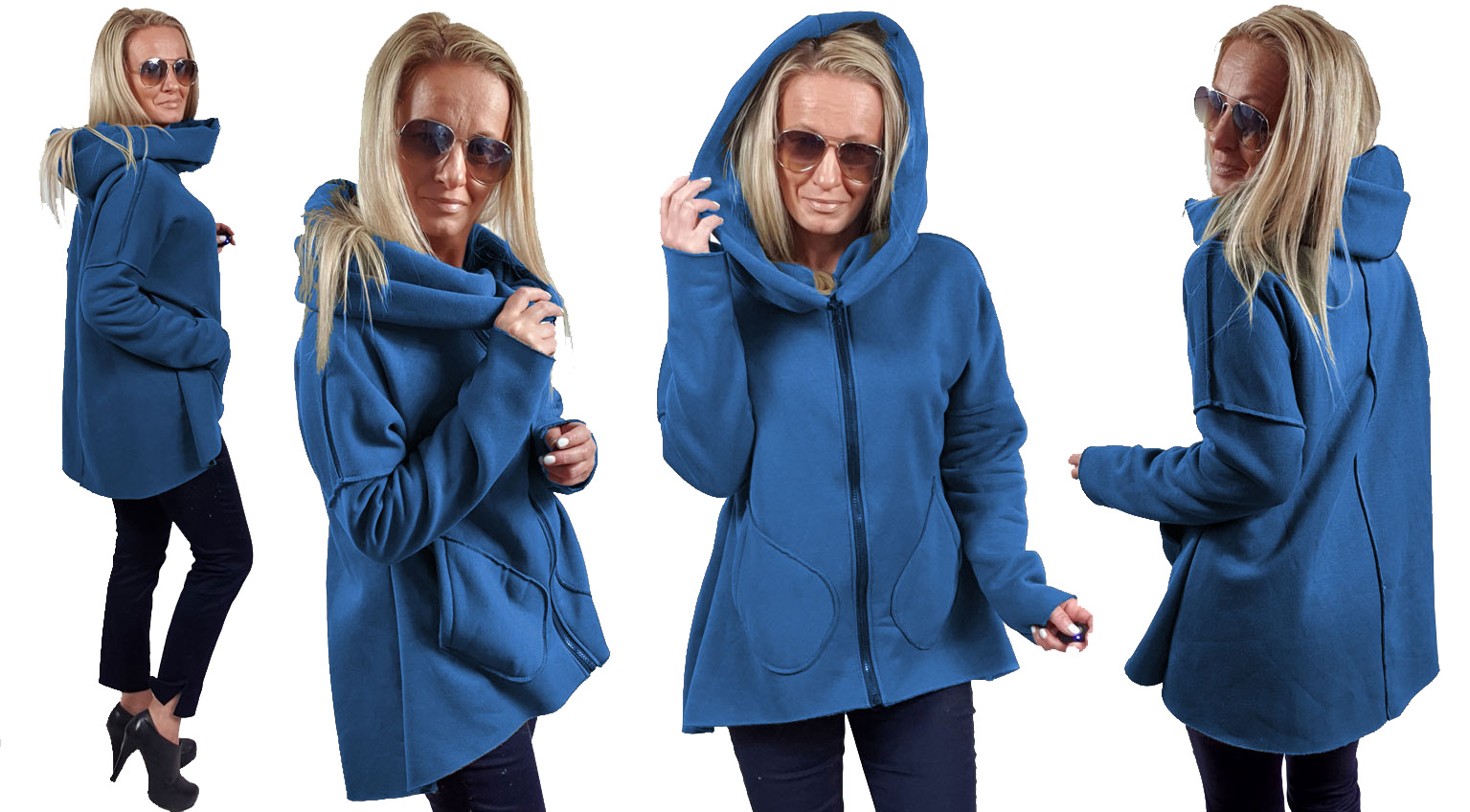 

Asymetryczna Bluza Tunika Kardigan Komin Kaptu XXL