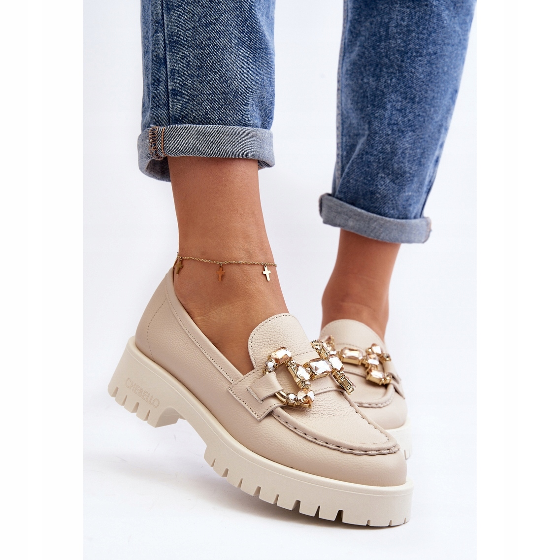 Beżowy Skóra naturalna Buty CheBello r.39 Wzór dominujący bez wzoru