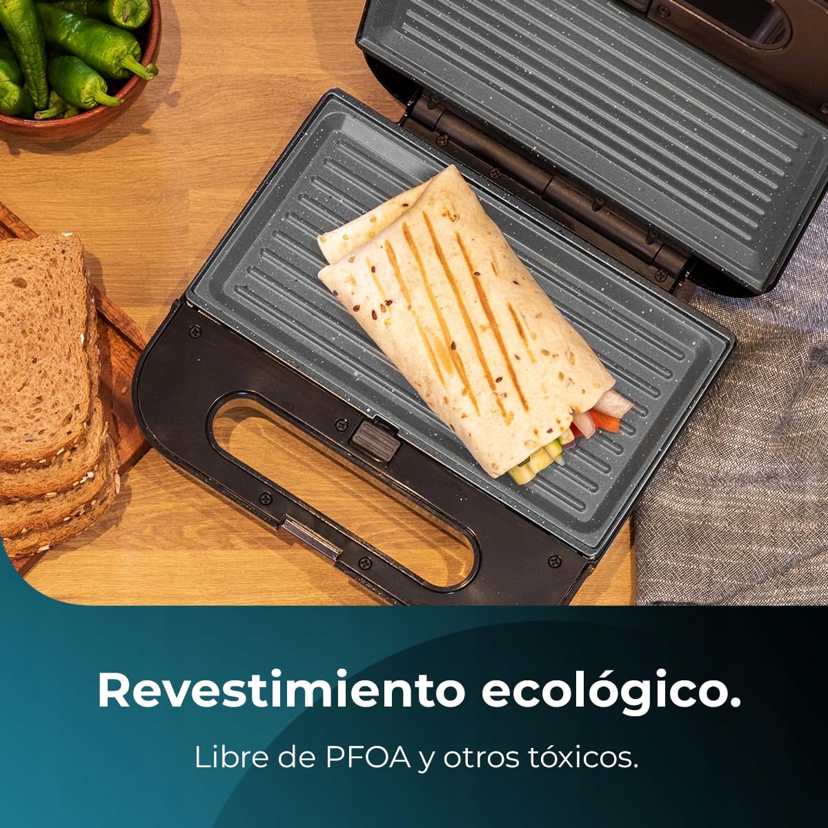CECOTEC Rock'nToast 800W Sandwich Maker, Square RockStone Plates — miniatura 7