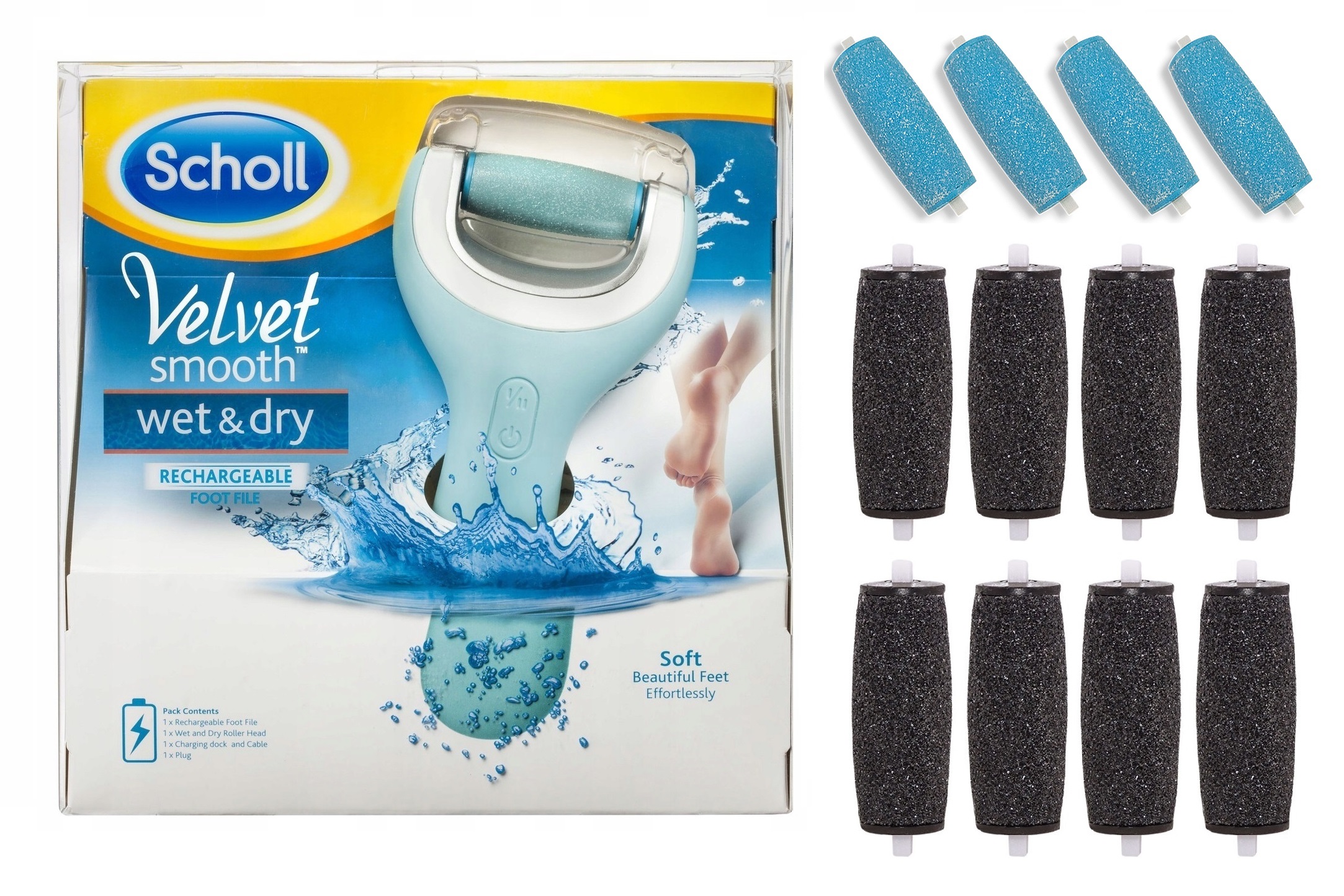 Pilnik Scholl Velvet Wet Dry Pilnik+ładowarka 13 rolek do stóp pięt ostre
