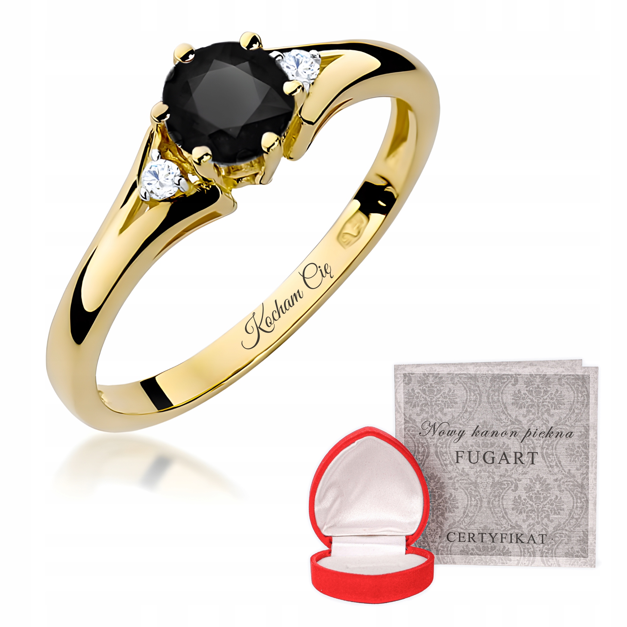 Złoty Pierścionek 585 Zaręczynowy Z Czarnym Brylantem 0.50CT Grawer