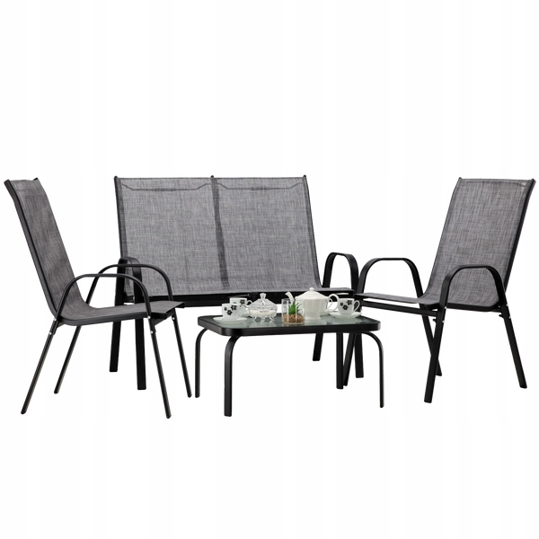Set Záhradného Nábytku Stolík 2 x Stolička Pohovka Šedá Na Balkon Terasu