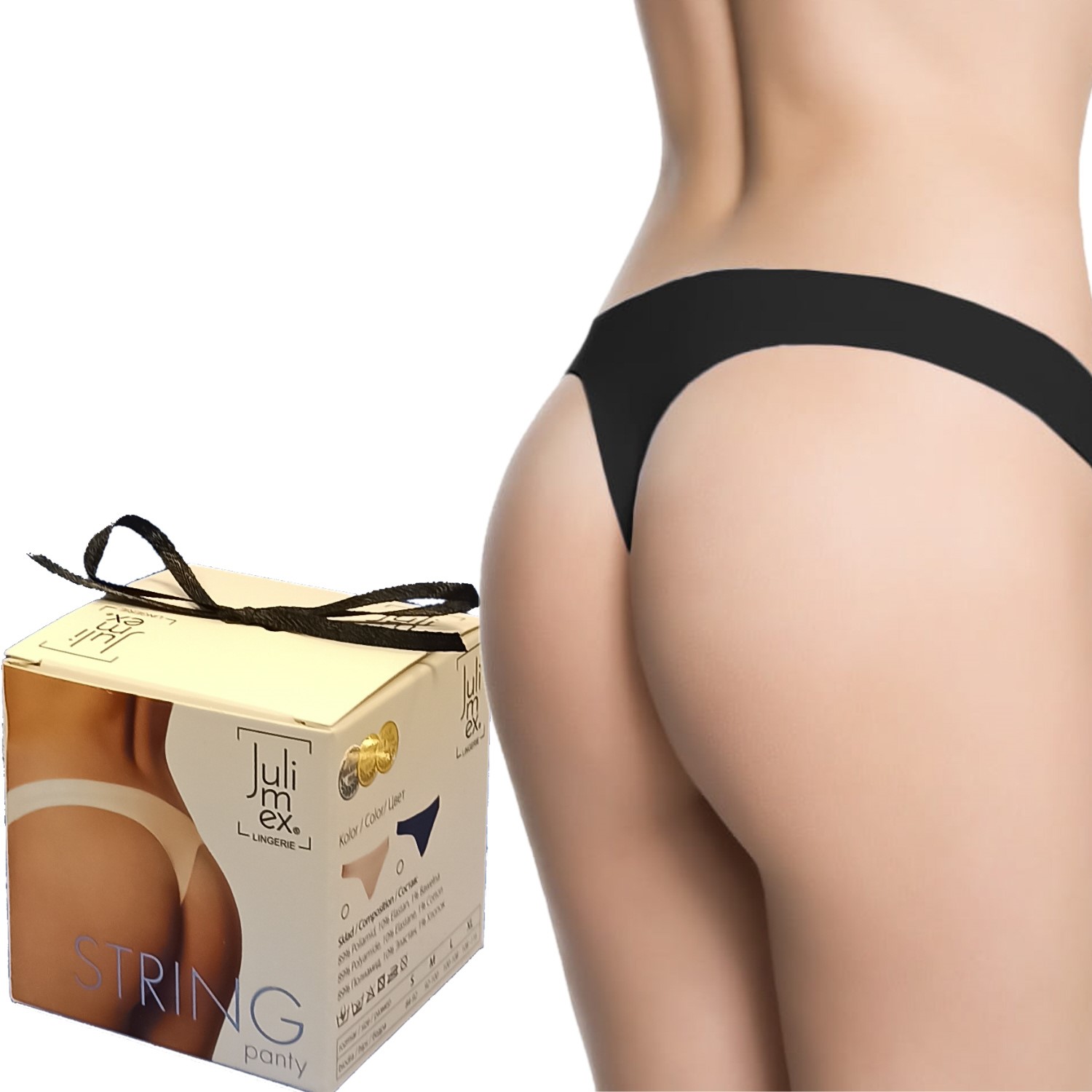 

Julimex majtki Stringi bezszwowe gładkie czerń