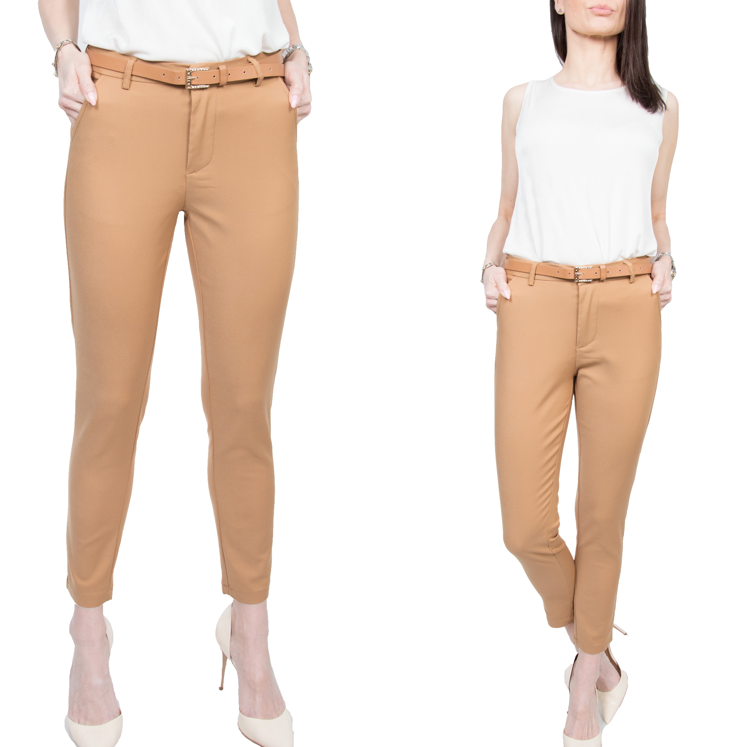 #CAMEL ELEGANCKIE SPODNIE CYGARETKI Push-up roz.44