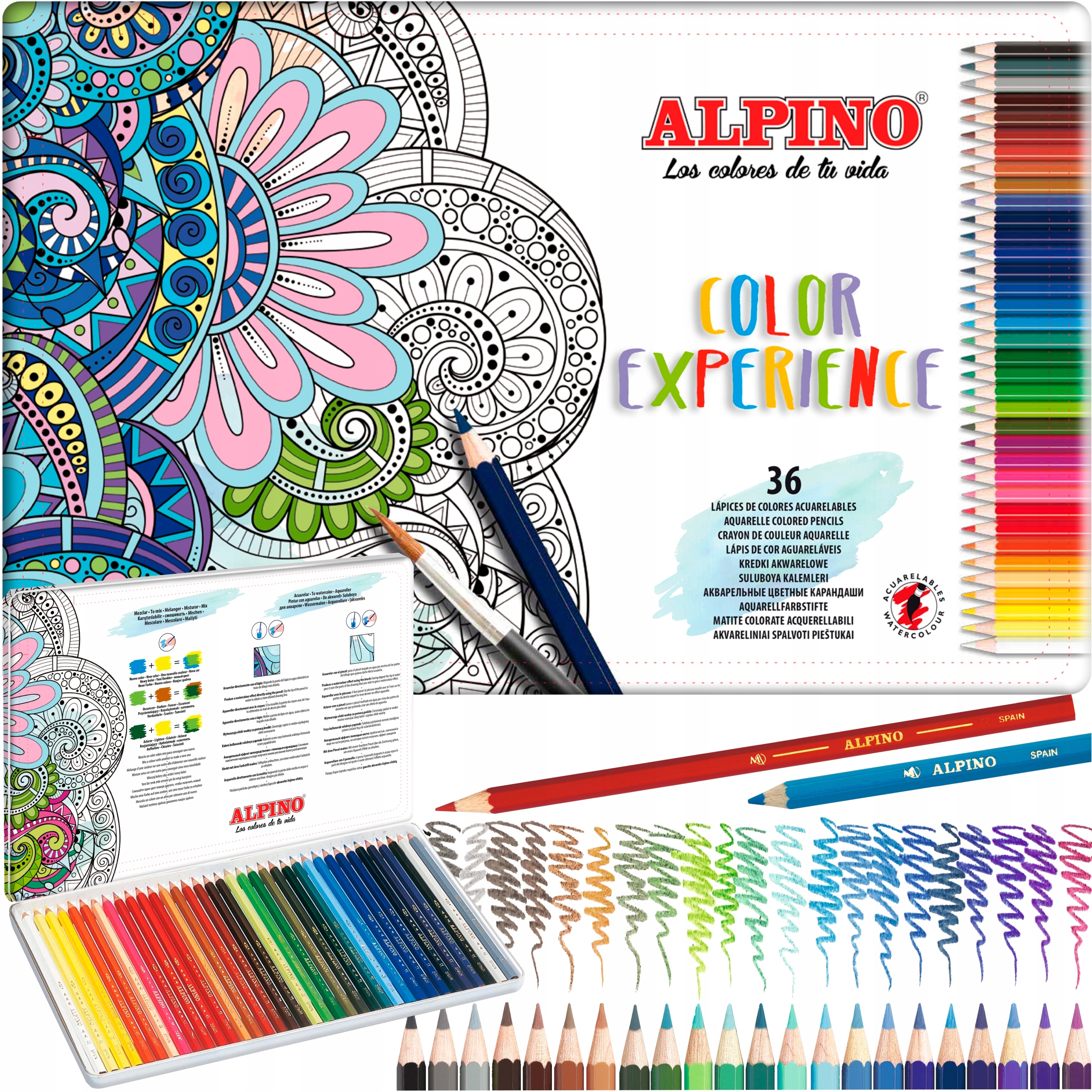 Альпино экспериментарнее акварельные карандаши 36 цветов