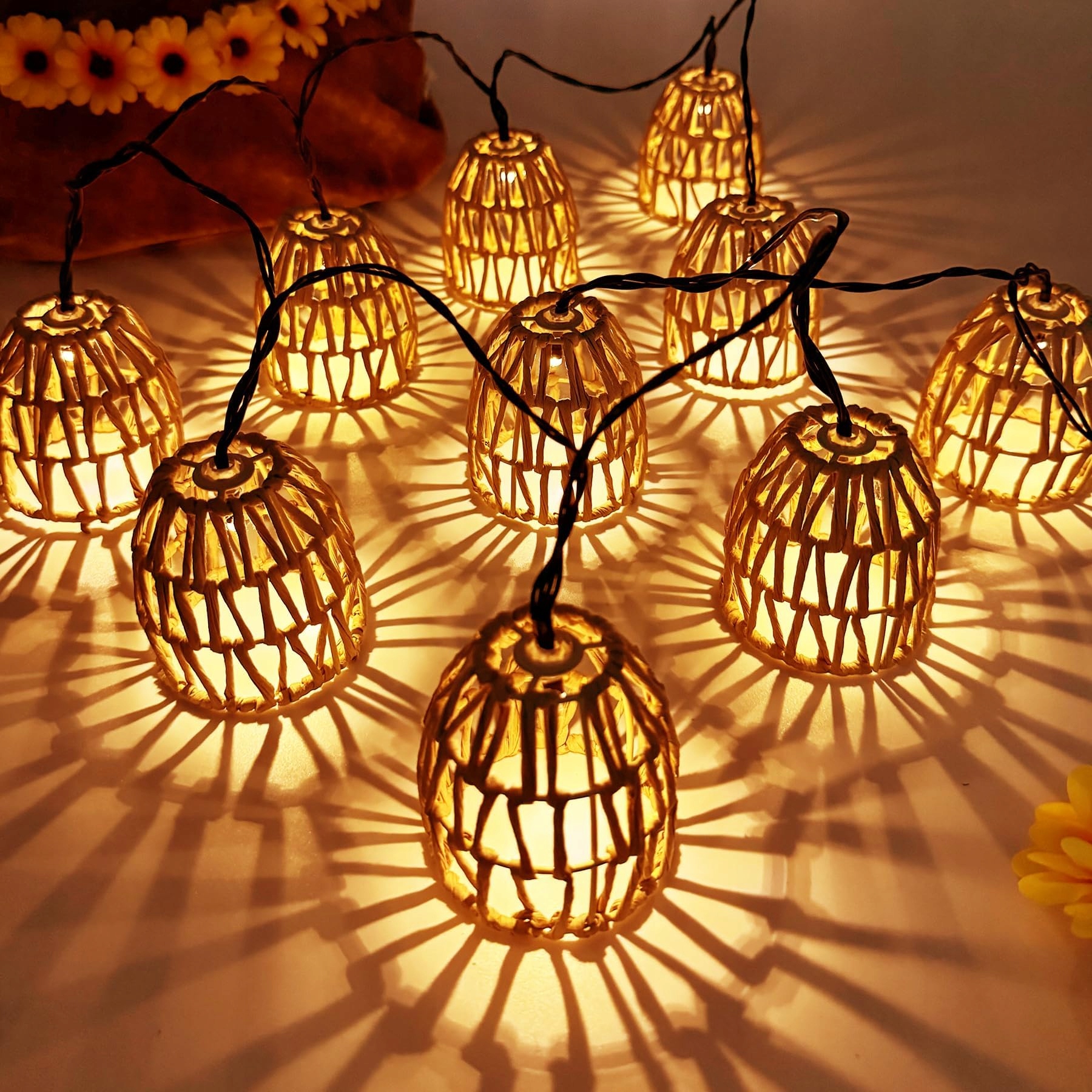 YEAHBOOM 10x LED Solarne Lampki Rattanowe Na Zewnątrz Balkon Ogród — miniatura 6