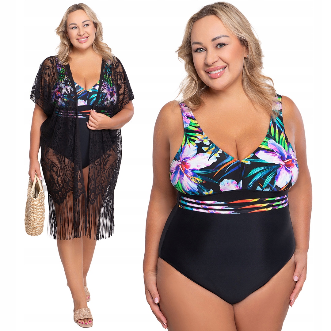 Černé tropické oblečení s plus size vzorem velikost 52