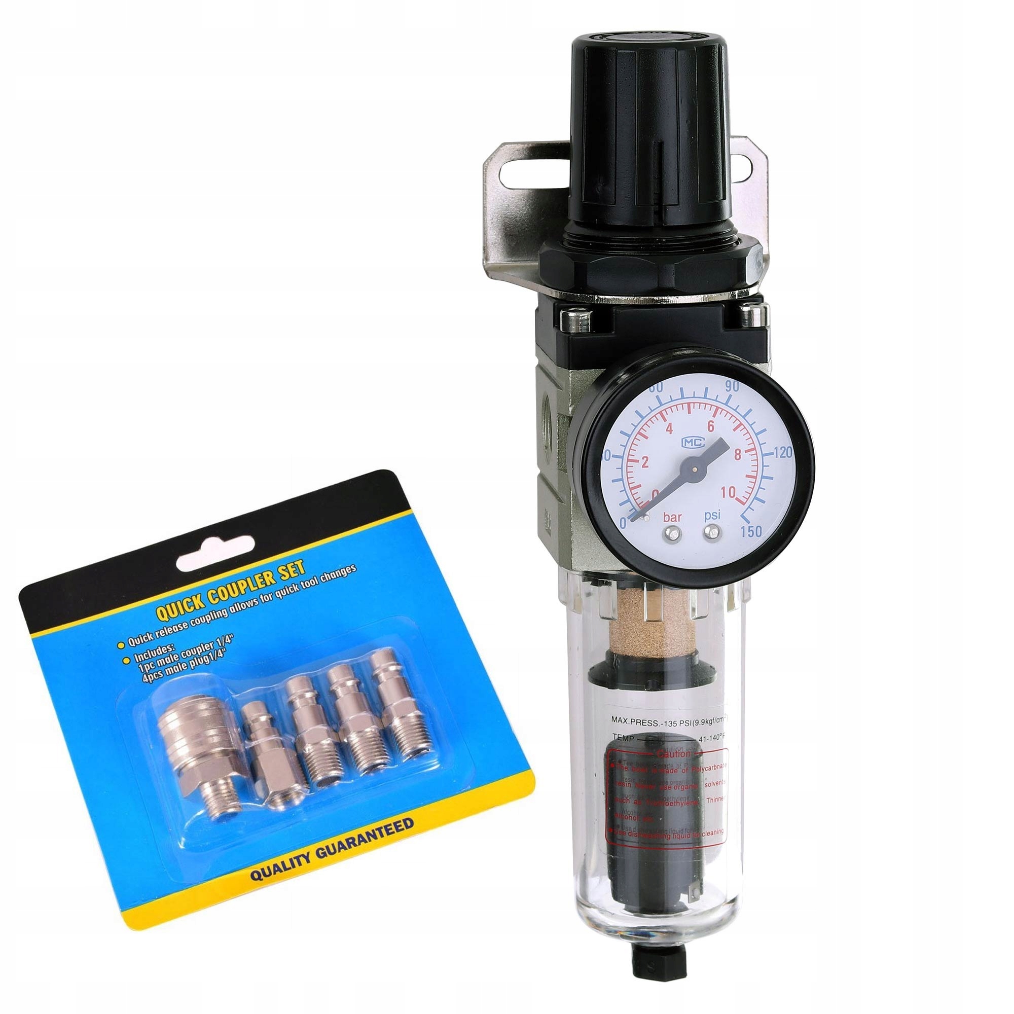 Reduktor Filtr powietrza 1/4" Auto spust złączki Waga produktu z opakowaniem jednostkowym 1 kg