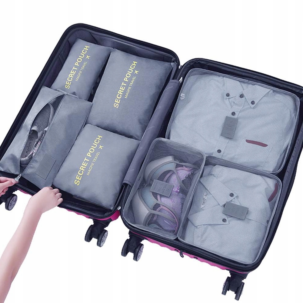 KOMPLET 7 SZTUK ORGANIZERÓW PODRÓŻNYCH DO WALIZKI NA ODZIEŻ BUTY BIELIZNĘ EAN (GTIN) 5904978116563