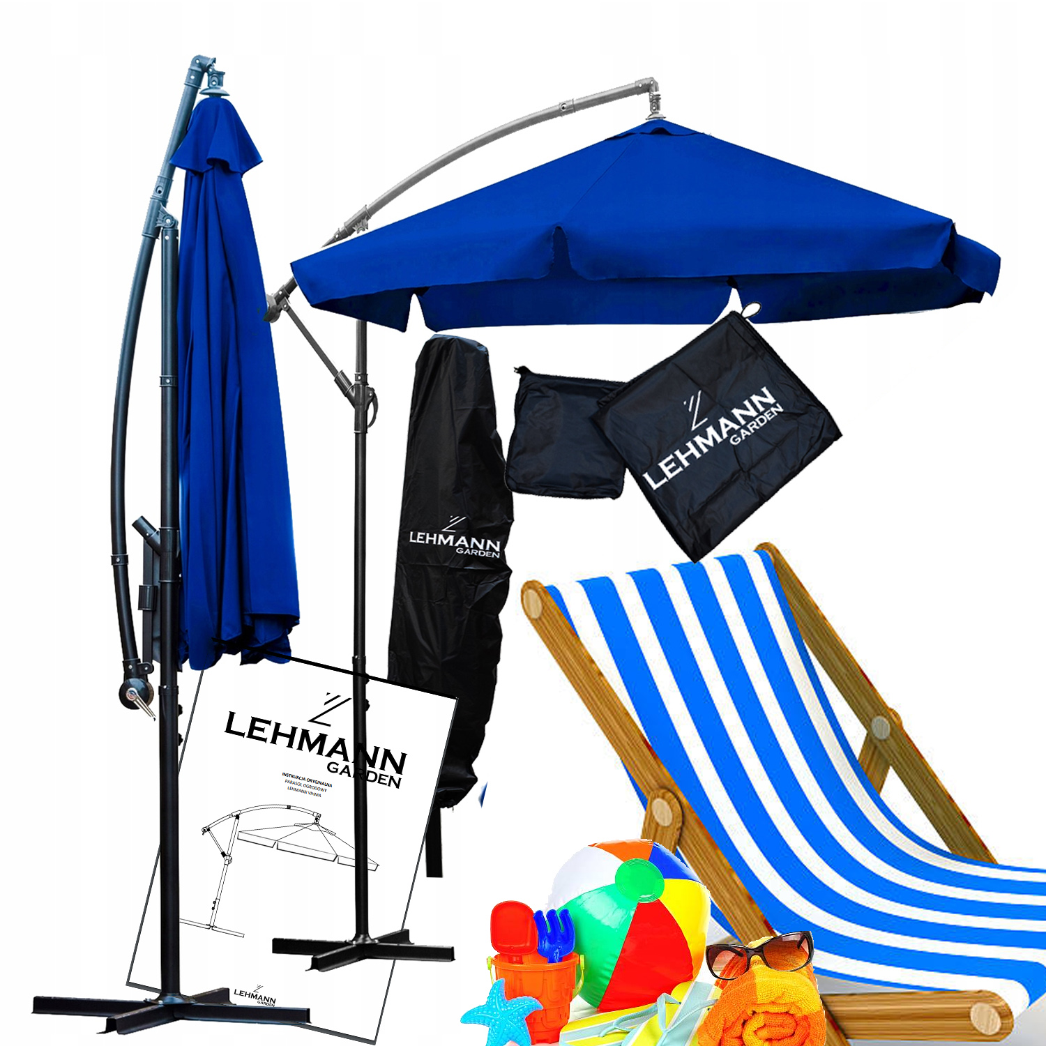 Parasol Ogrodowy Duży Składany Solidny Z Wysięgnikiem i Falbaną Pokrowiec