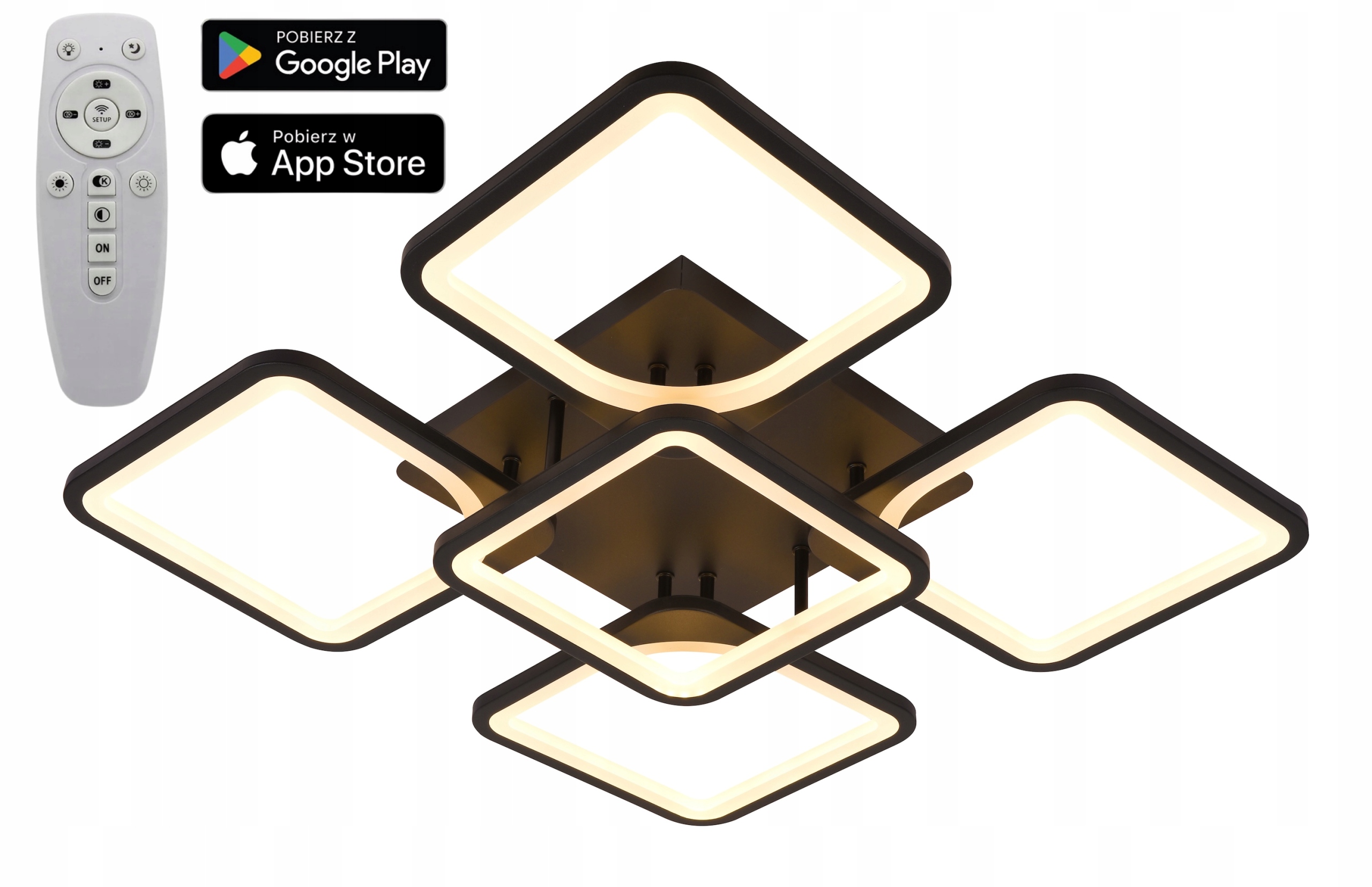 Stropná lampa čierna štvorcová Stropné Svietidlo Led luster s diaľkovým ovládaním