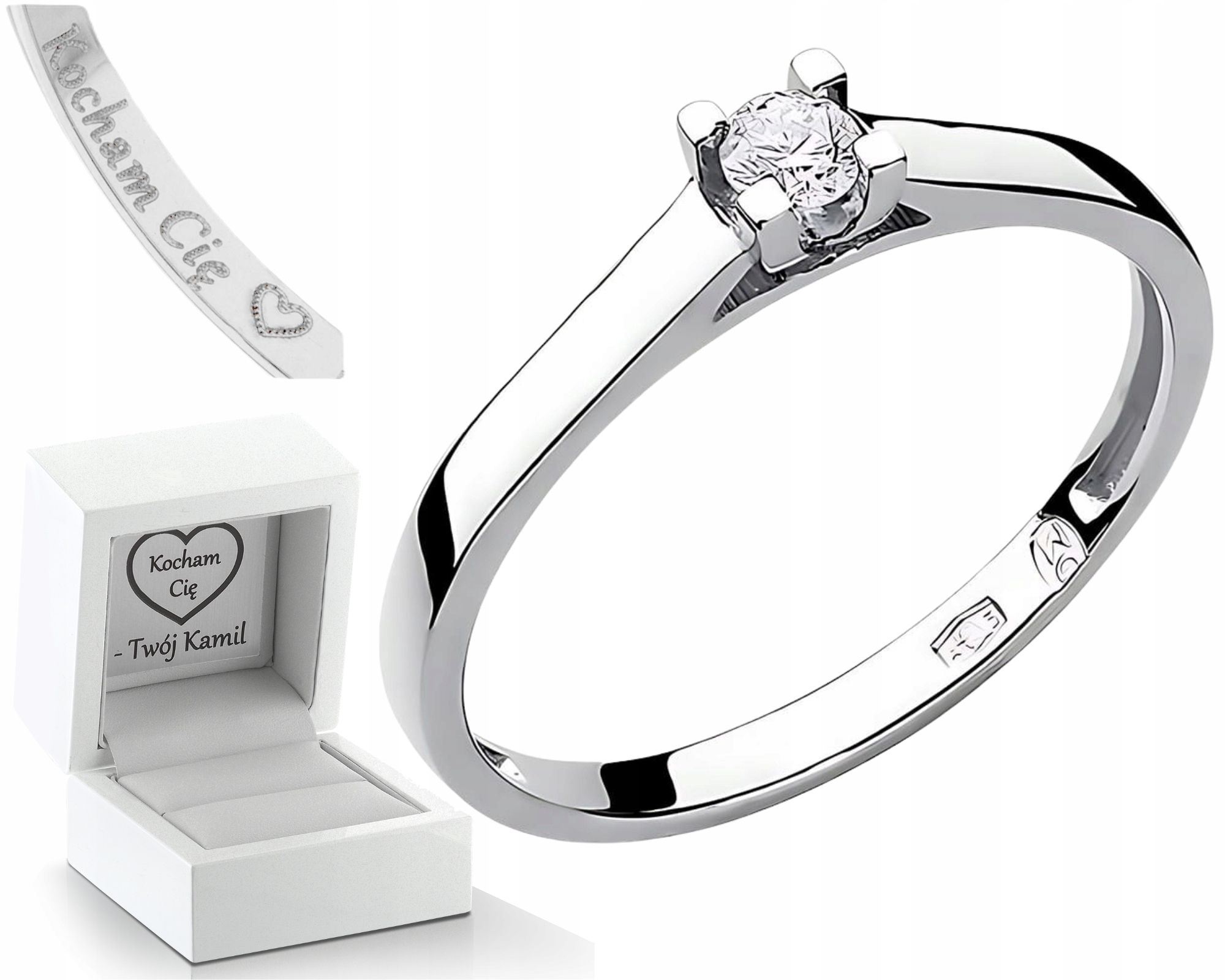 Bílé Zlato Prstýnek S Laboratorním Briliantem Gravírování 585 Dárek