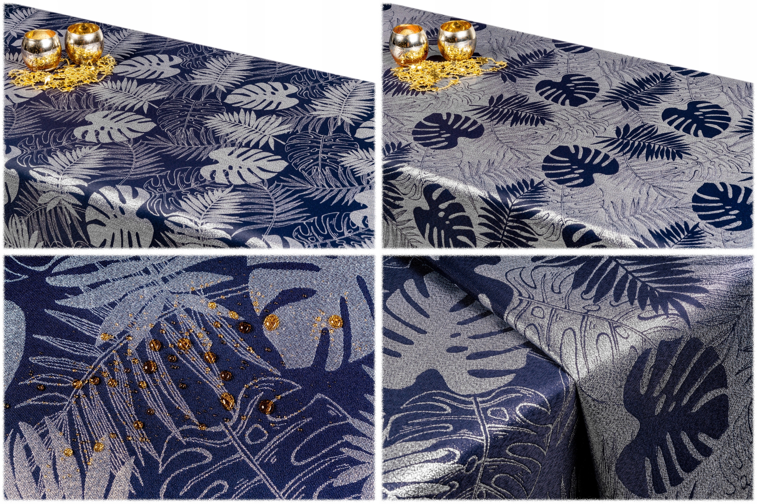 

obrus Dwustronny 120x120 Granat monstera Srebrny