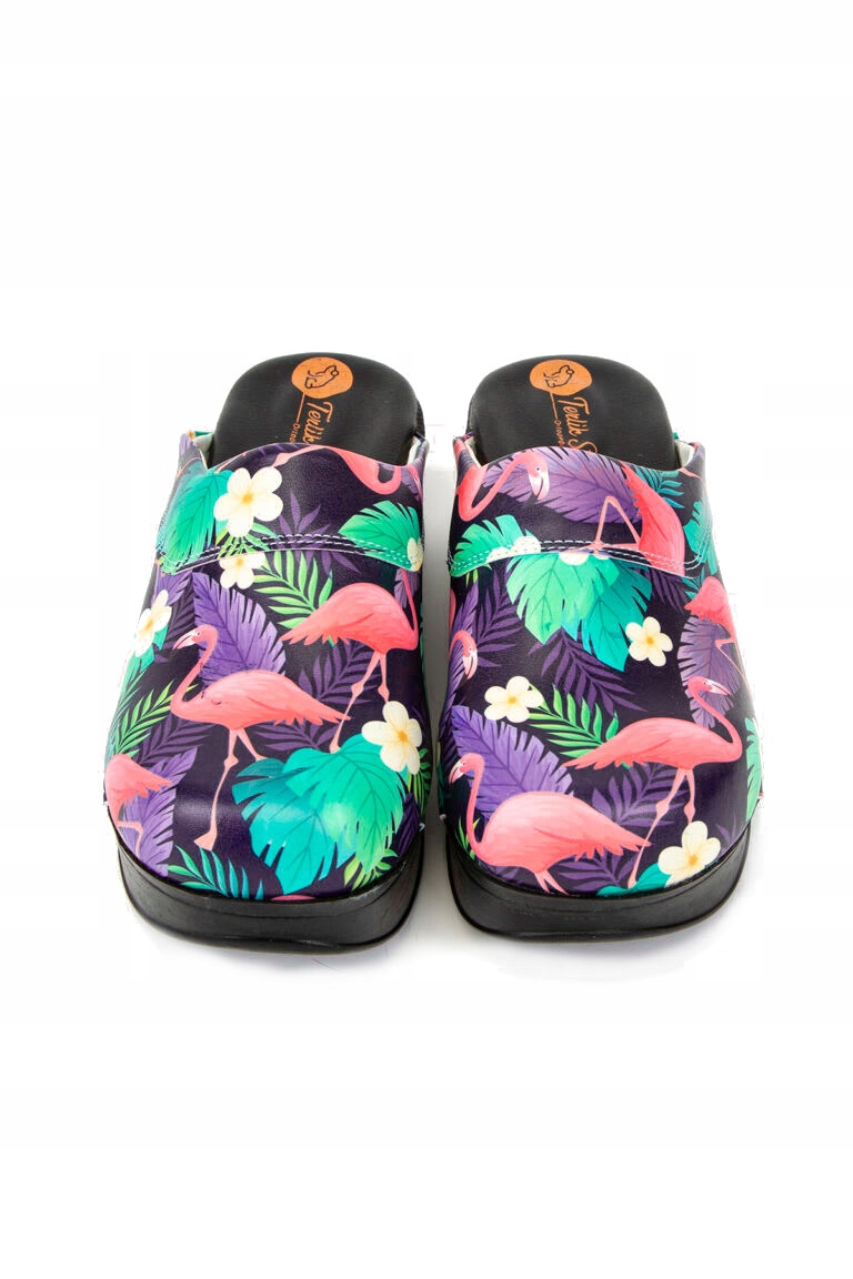 Buty medyczne klapki Air Clogs obuwie chodaki ze wzorem flamingi 38