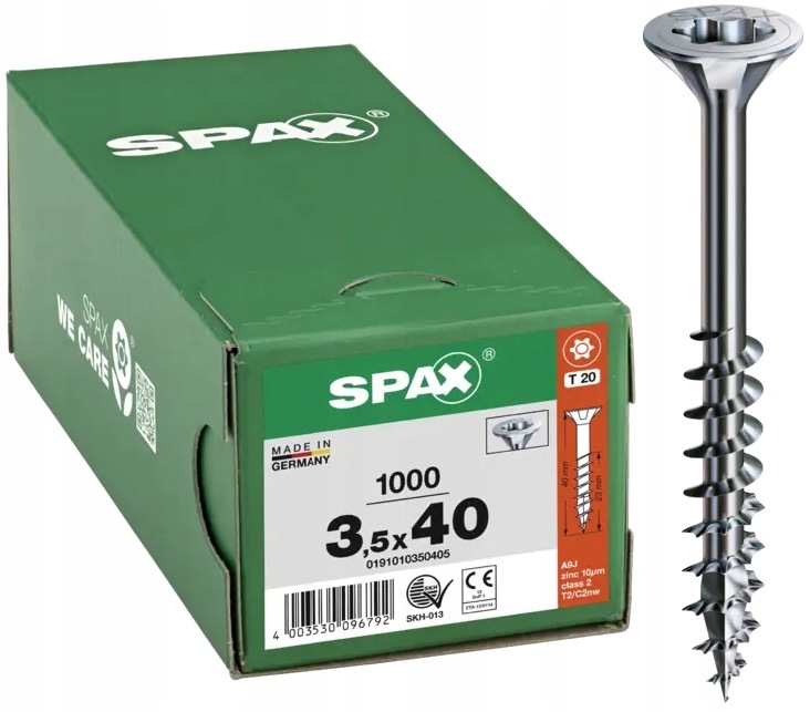 Šrouby Pozink Pozinkované 1000 Ks 3,5*40MM Spax