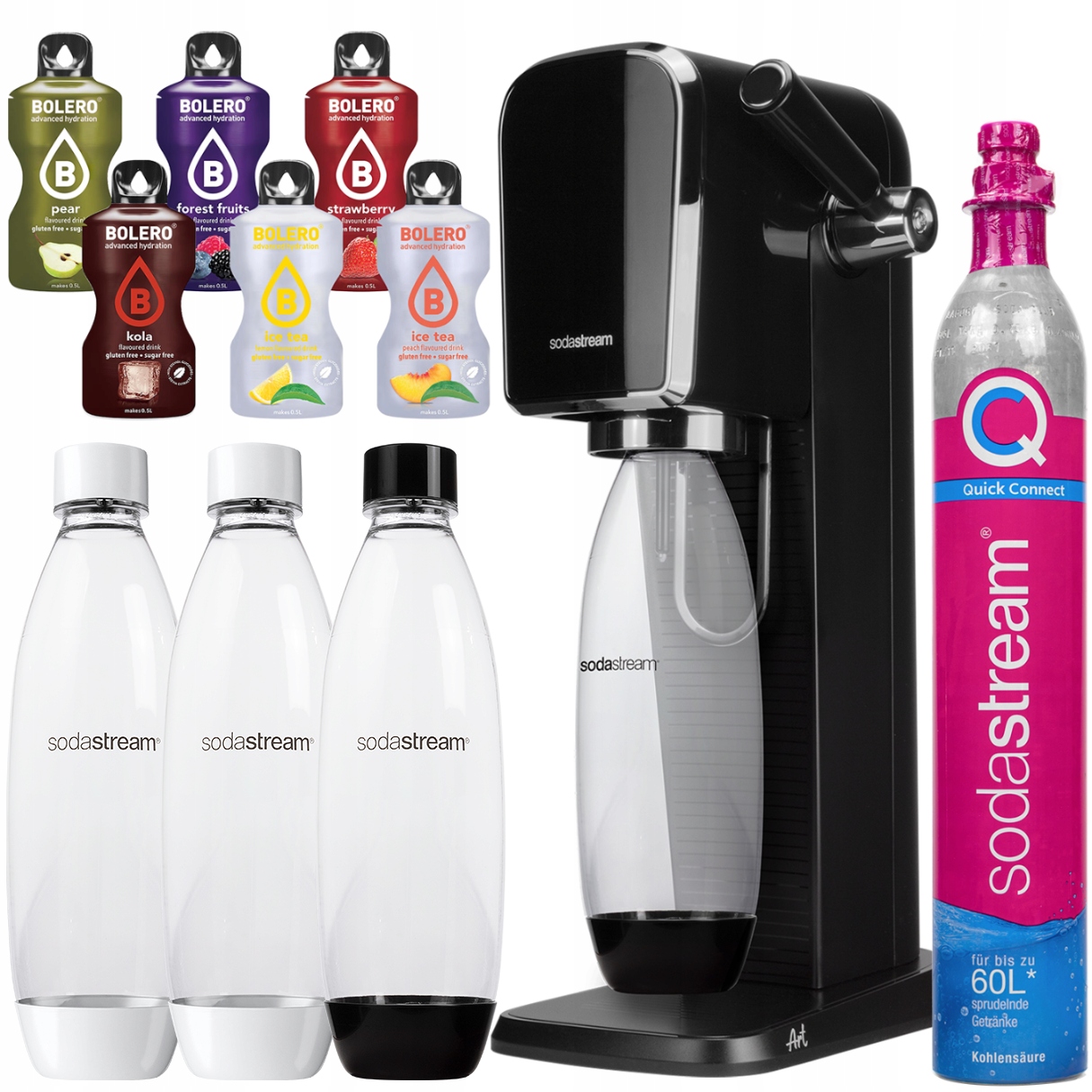 Výrobník Sody Sodastream Art Černý 3 Lahve 6 x Nápoje Set