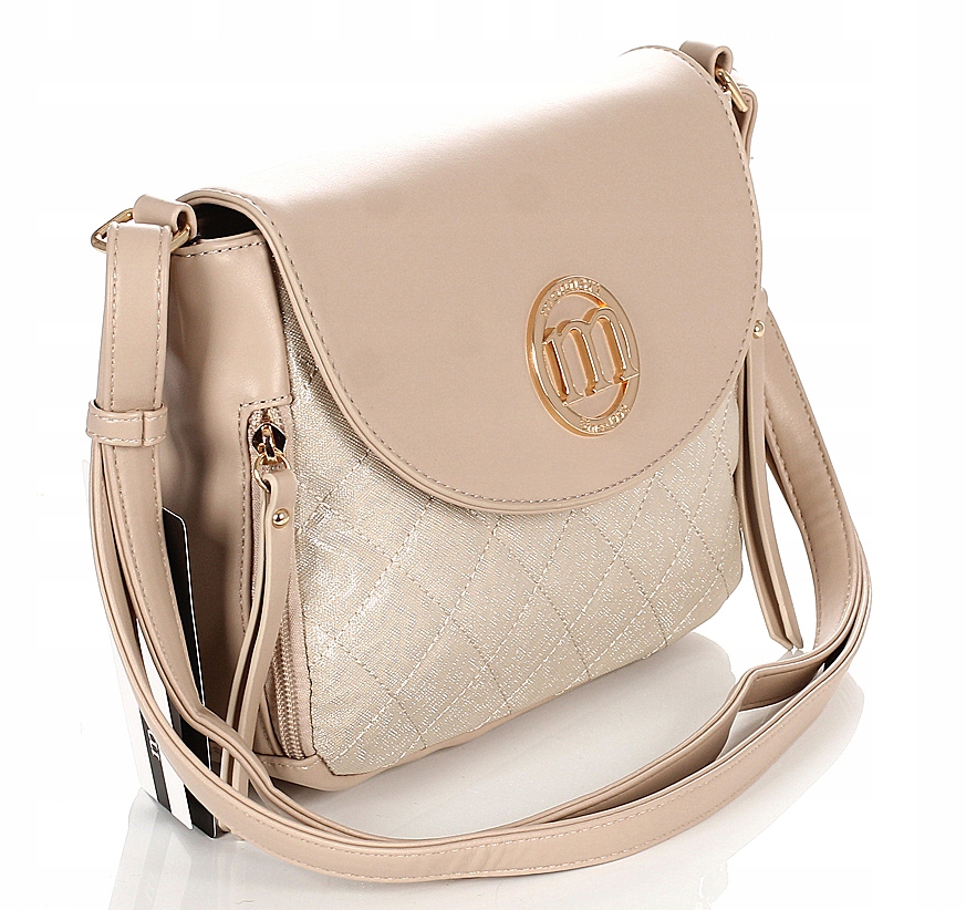 Monnari Zgrabna beżowa torebka listonoszka z klapą na dlugim pasku Pikowana