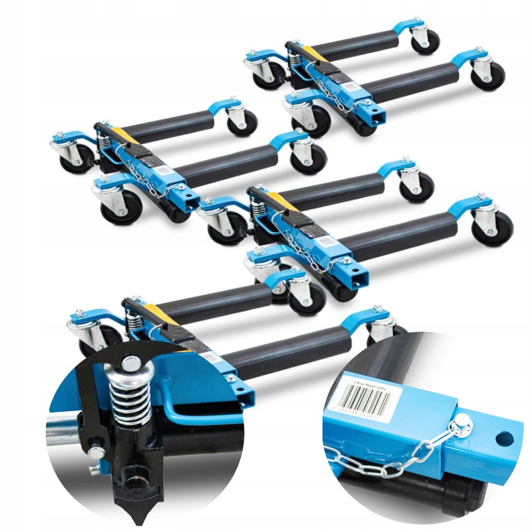 Hydraulický manévrovací vozík pod kolesá 4 kusy, modrý