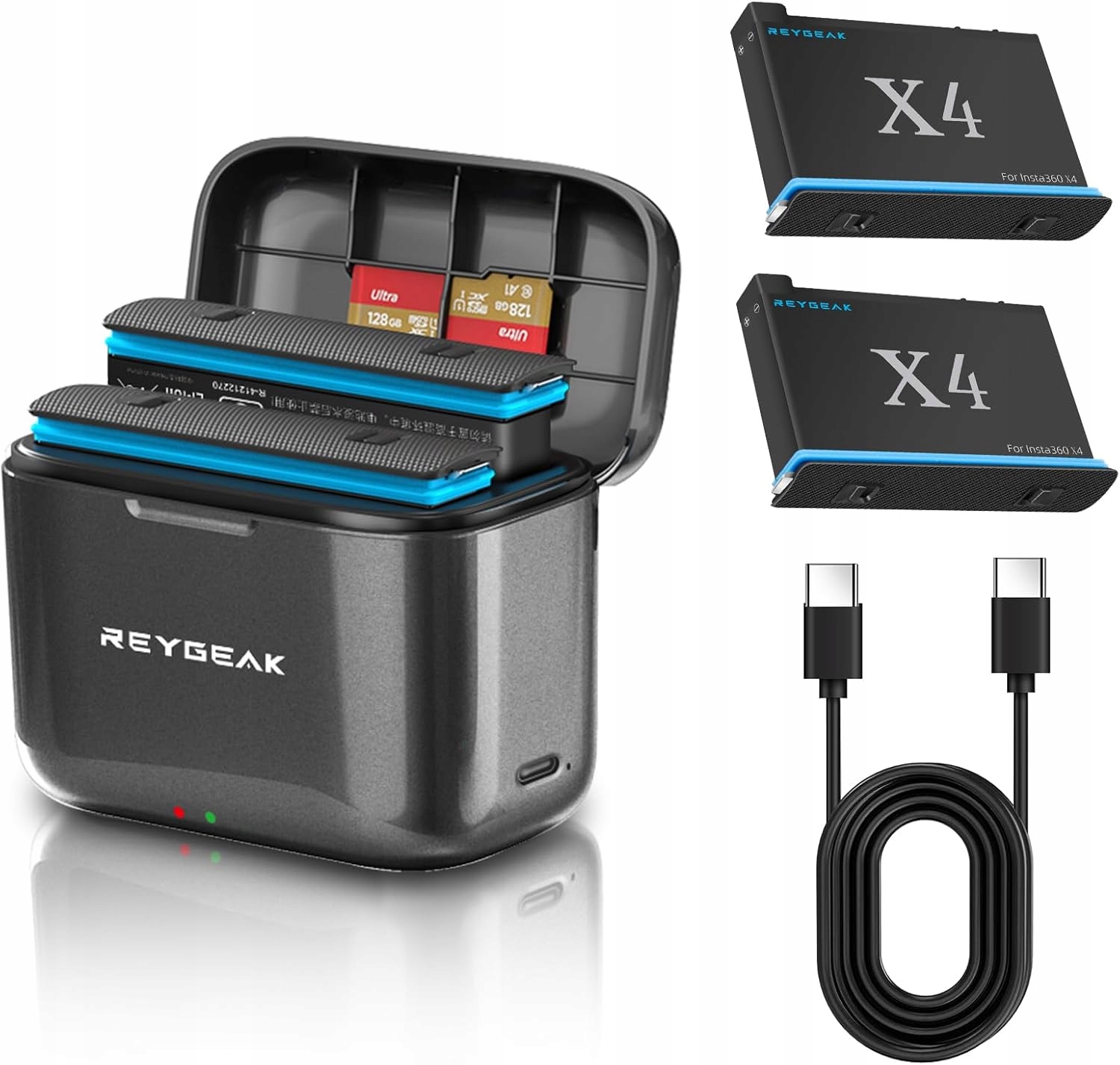 Nabíječka Akumulátorů Pro INSTA360 Sada 2XAKU 2500MAH X4 Přenosné Pouzdro
