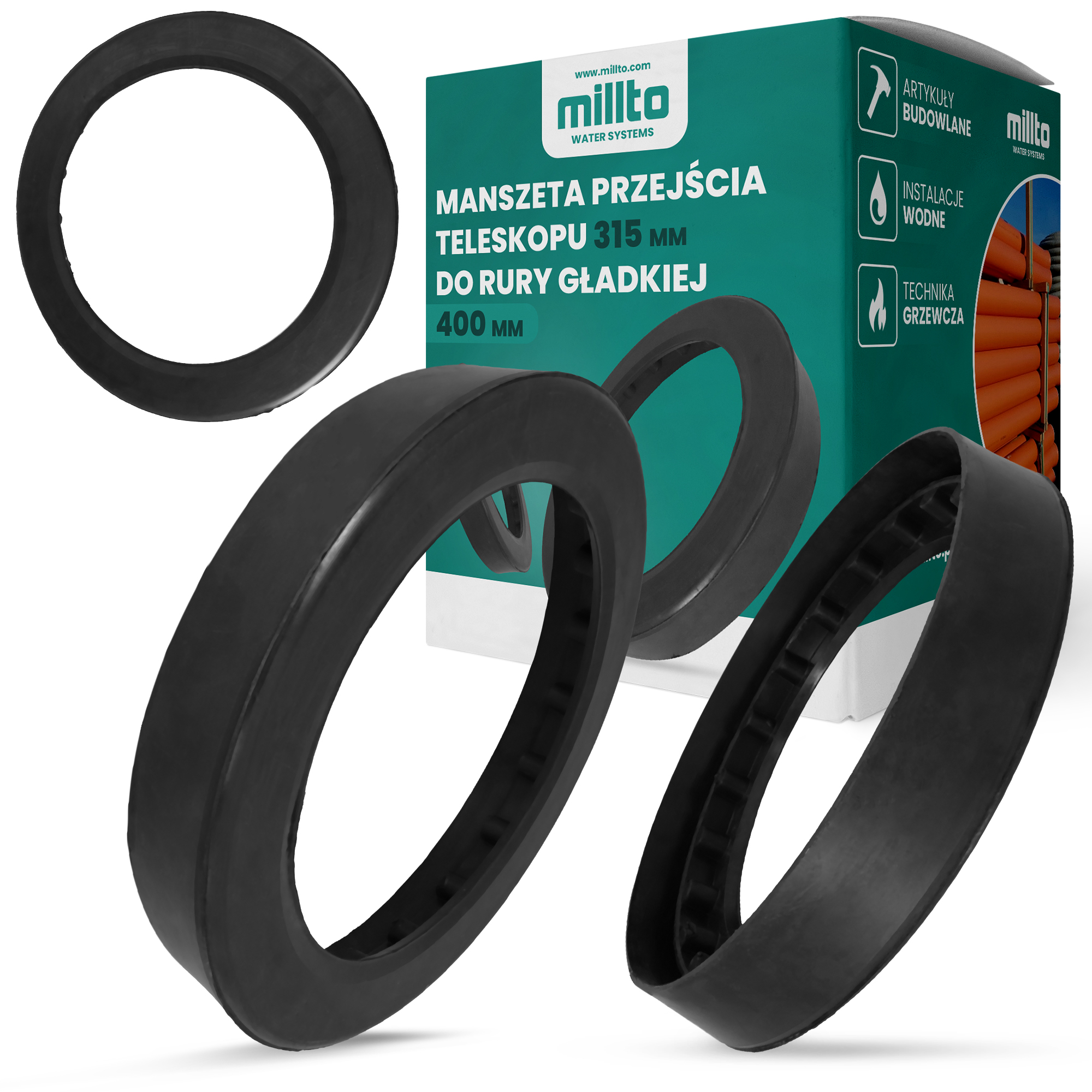 Manszeta Teleskopu Rury Gładkiej 400/315 mm Uszczelka Gumowa Przejścia G Gq