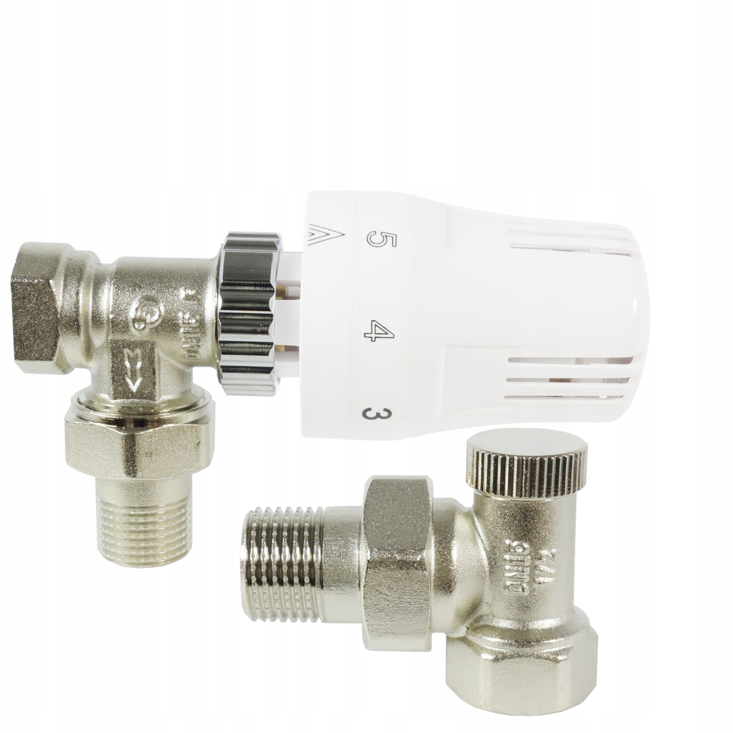 ZESTAW TERMOSTATYCZNY KĄTOWY ZAWÓR ZASILAJĄCY POWROTNY GŁOWICA DO GRZEJNIKA Marka Diamond