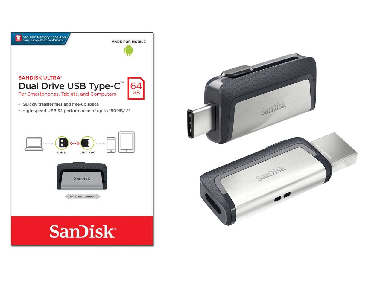 

Sandisk Pendrive Pamięć Otg 2W1 Typ-a Typ-c 64GB