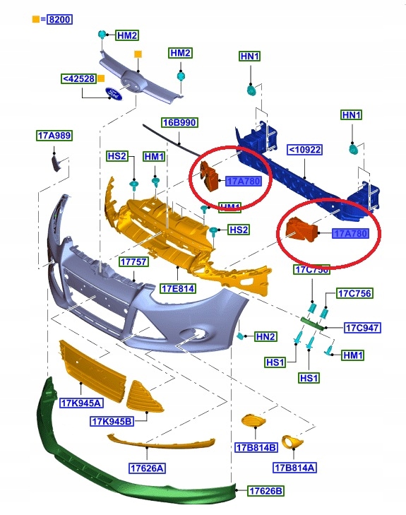 WSPORNIK ZDERZAKA PRAWY PRZÓD FORD FOCUS 2011-14 _ 1704482 _ BM51-17A780-AC Jakość części (zgodnie z GVO) O - oryginał z logo producenta pojazdu (OE)