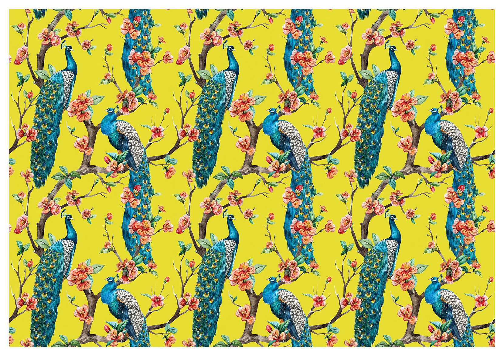 Tapeta Pávi v květinách Elegantní vzor 416x290 Dekorativní Efektní lepidlo