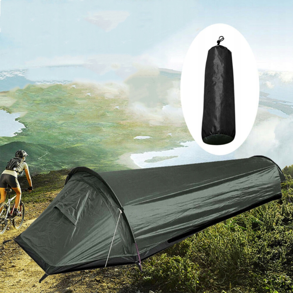 NAMIOT 1-OSOBOWY KEMPINGOWY TUNELOWY LEKKI 220CM Kolor dominujący odcienie zieleni