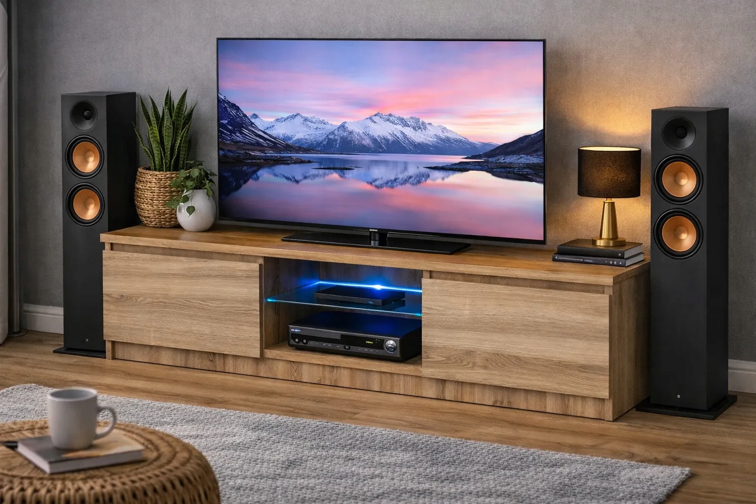 Rtv skříňka 120 cm Dub Sonoma Led 18 mm S Tlumením Dovírání