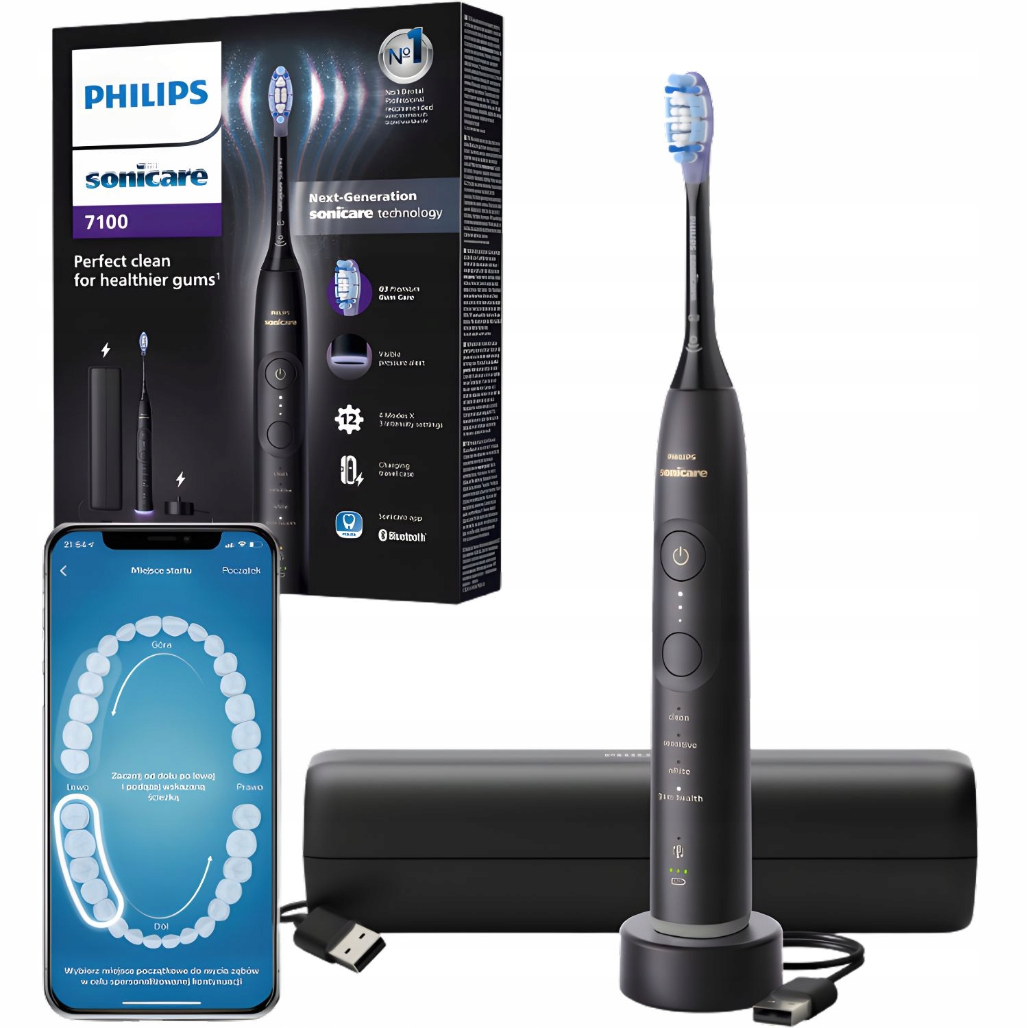 Szczoteczka soniczna Philips Sonicare HX7421/01 7100 aplikacja etui czarna